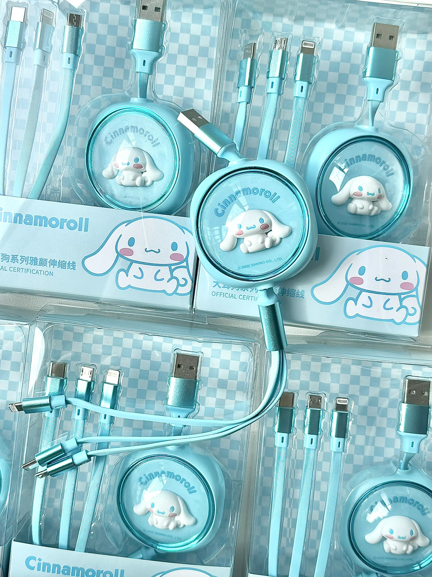 Sanrio Mult Charging Cable 3 in 1 Retractable Multi USB Cable Fast Charger Cord Adapter with IP/Type C/Micro USB Port for Cell Phones/IP/Samsung Galaxy/Ps/Tablets and More