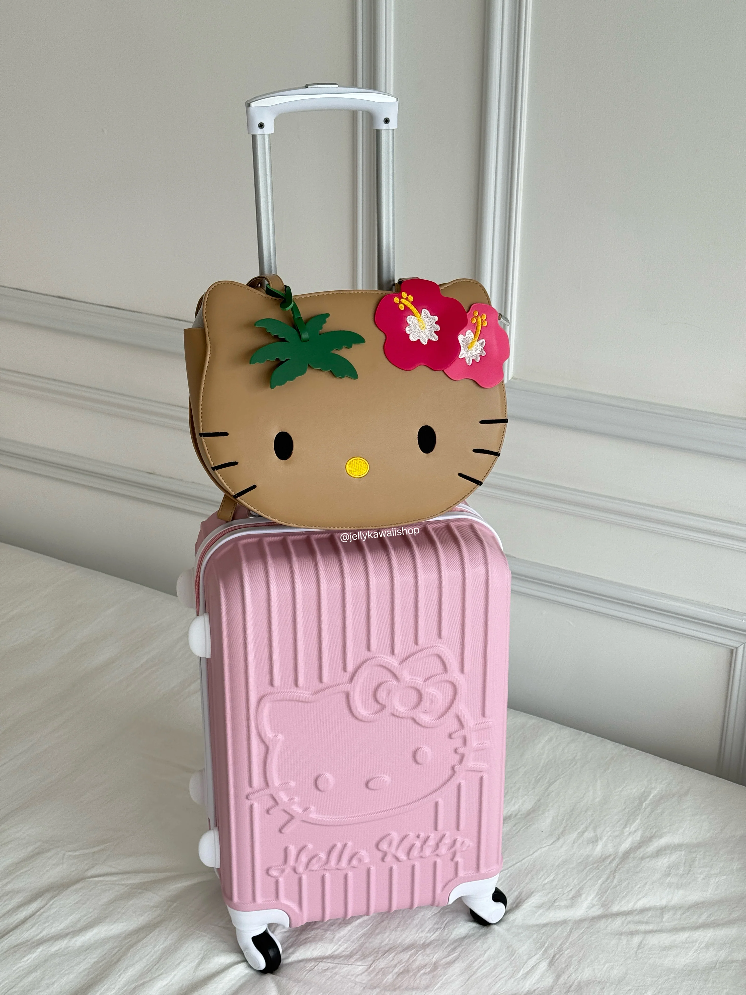 Tan Hawaii Hellokitty PU leather High Capacity Retro Classic Cartoon Tote Bag  Adjustable Strap Backpack