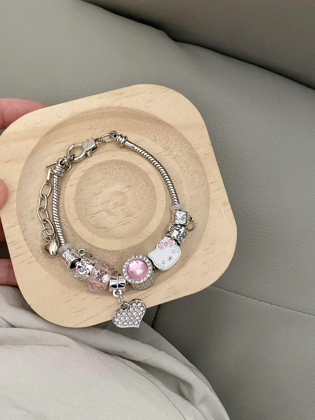 KT Pandora Charm Bracelets Stainless Steel Bangle Bracelet Birthday Christmas Jewelry Gift for Women Girls