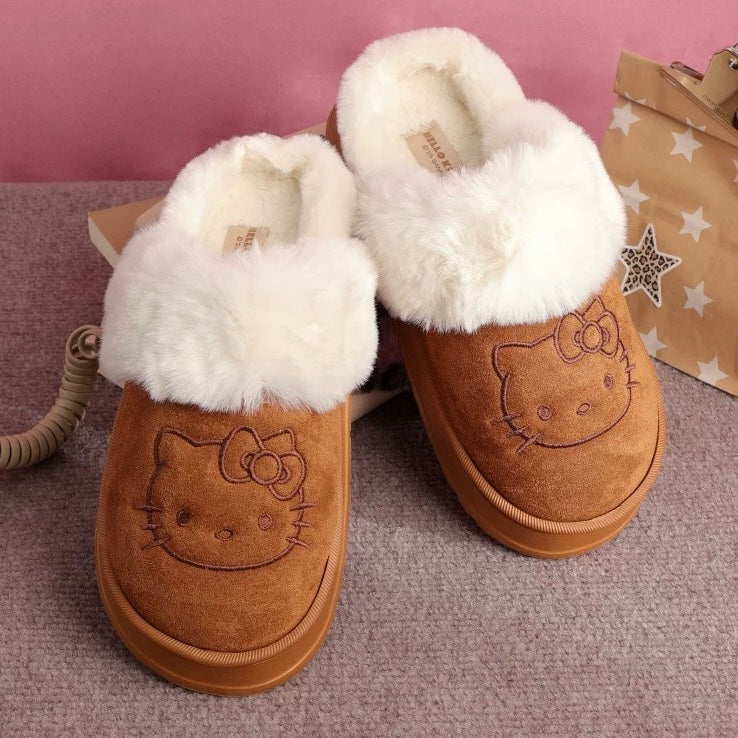 Hellokitty Fuzzy Memory Foam Slippers Fluffy Fall Winter House Shoes Indoor and Outdoor