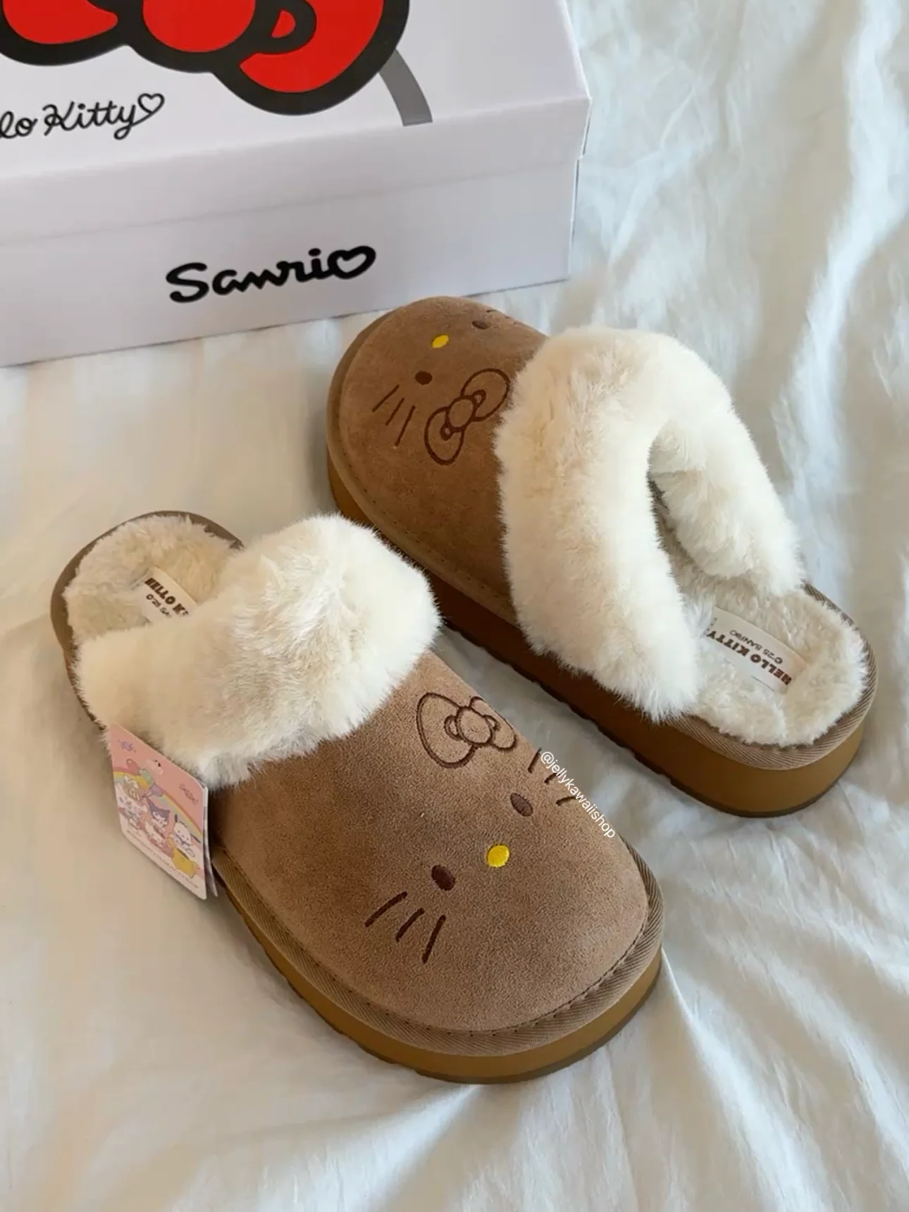 Hellokitty Fuzzy Brown Clogs Slippers Fluffy Fall Winter Shoes