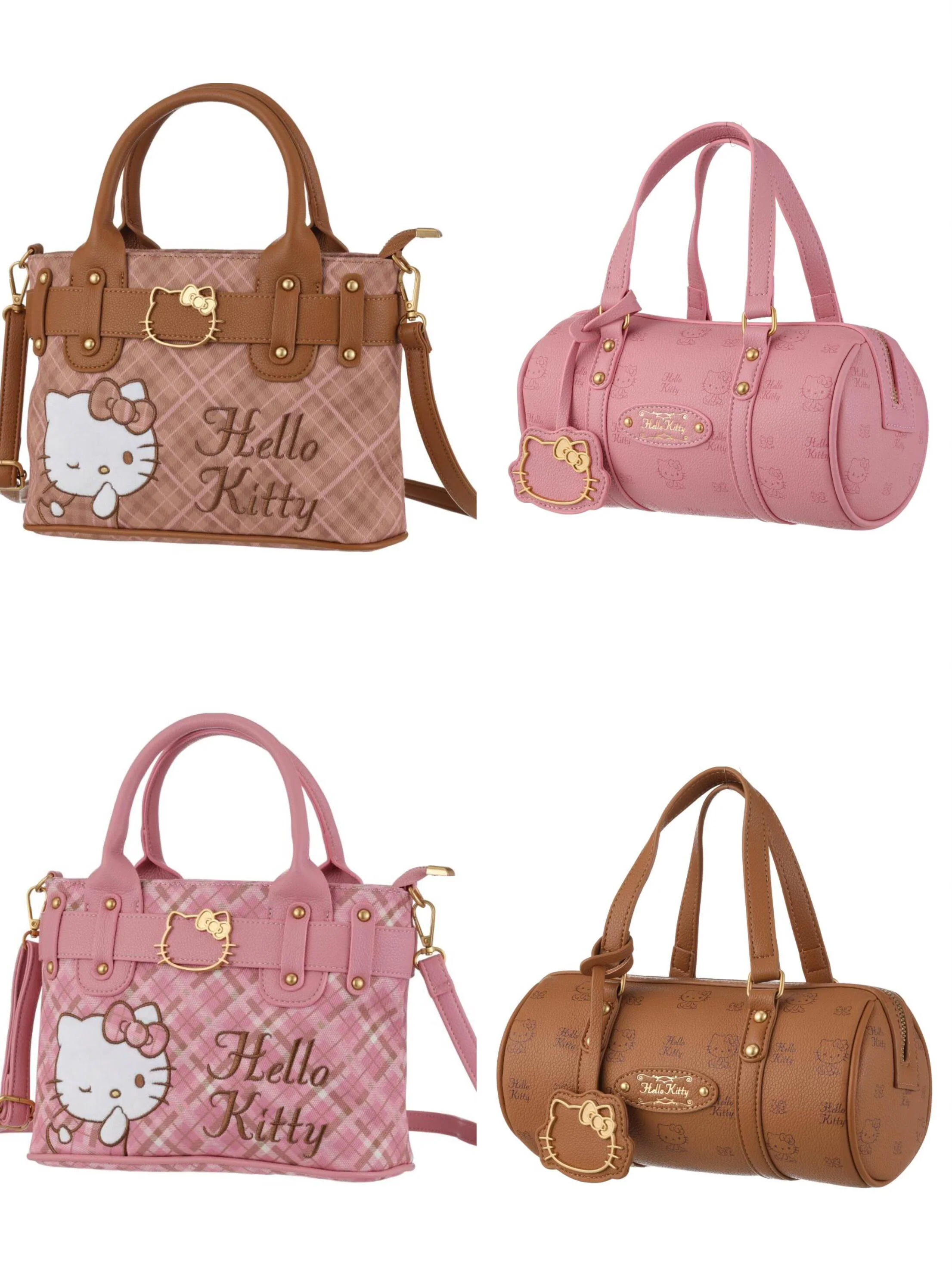 Hellokitty Embroidered Plaid Tote Bag Handbag