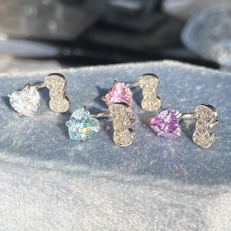 Rhinestone Bow Heart Hello Kitty Helix Earrings