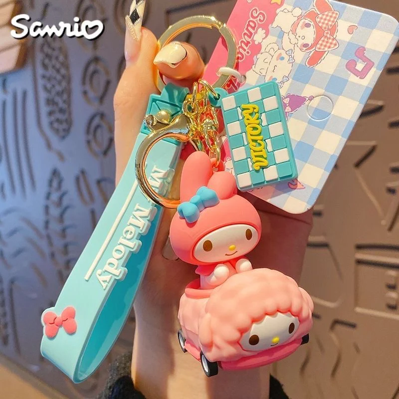 Sanrio on Race Car with Rolling Wheel Keychain