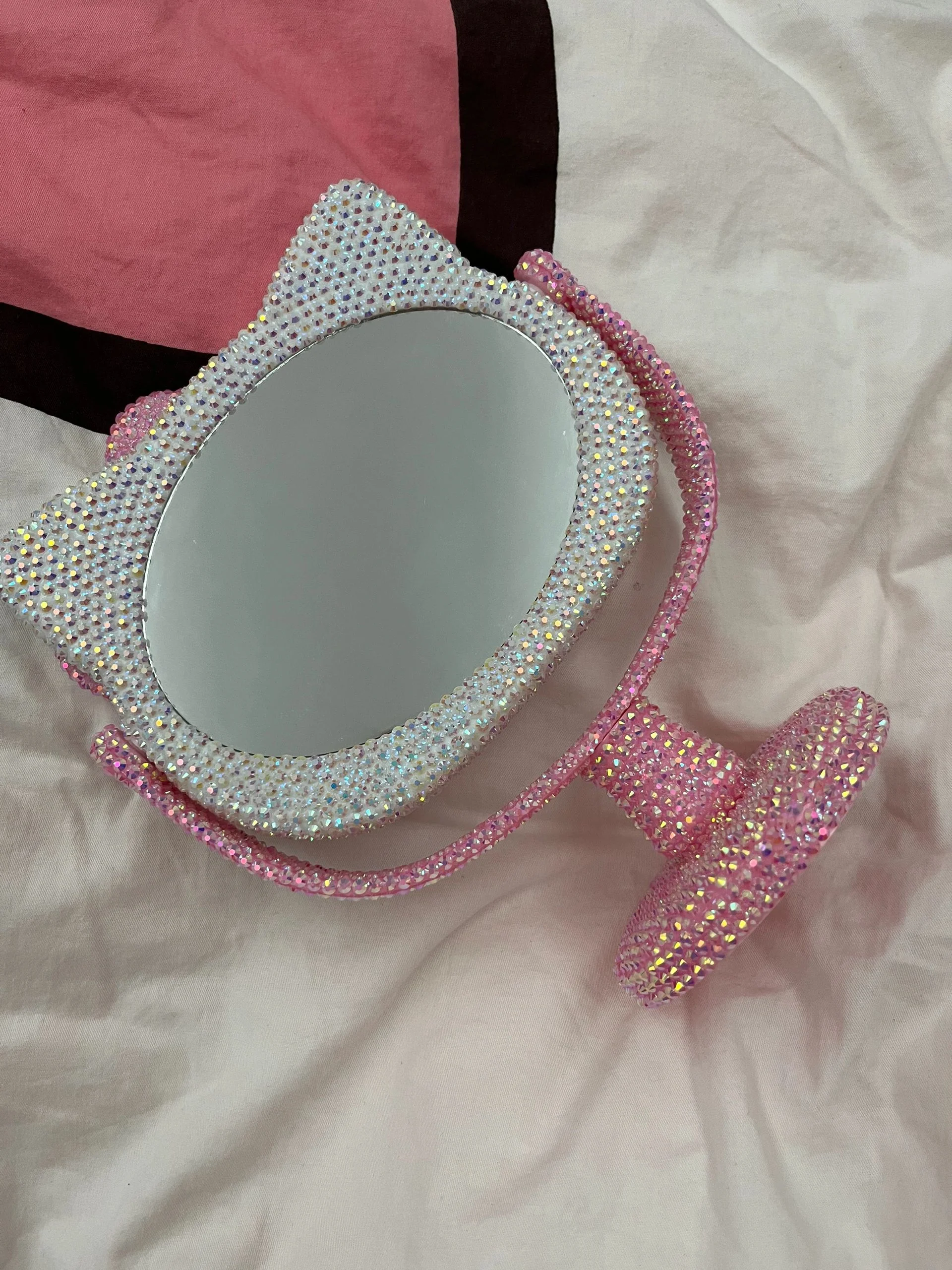 KT Bling Bling Tabletop Swivel Vanity Mirror Sparkly Compact Mirror Handmade Crystals