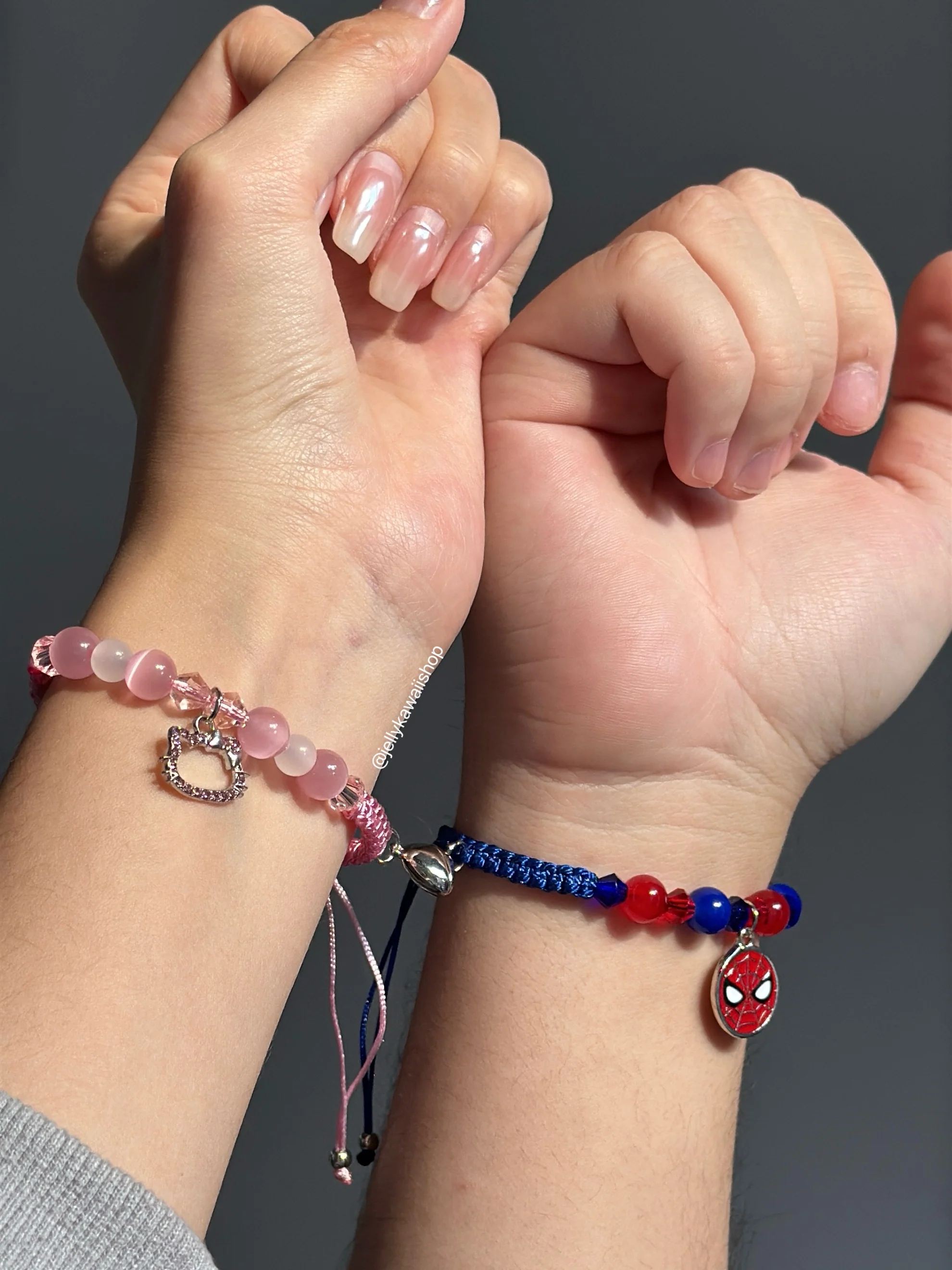 Hellokitty and Spiderman 2 Pcs Magnetic Couples Bracelets Matching Friendship Bracelets Adjustable Bracelets
