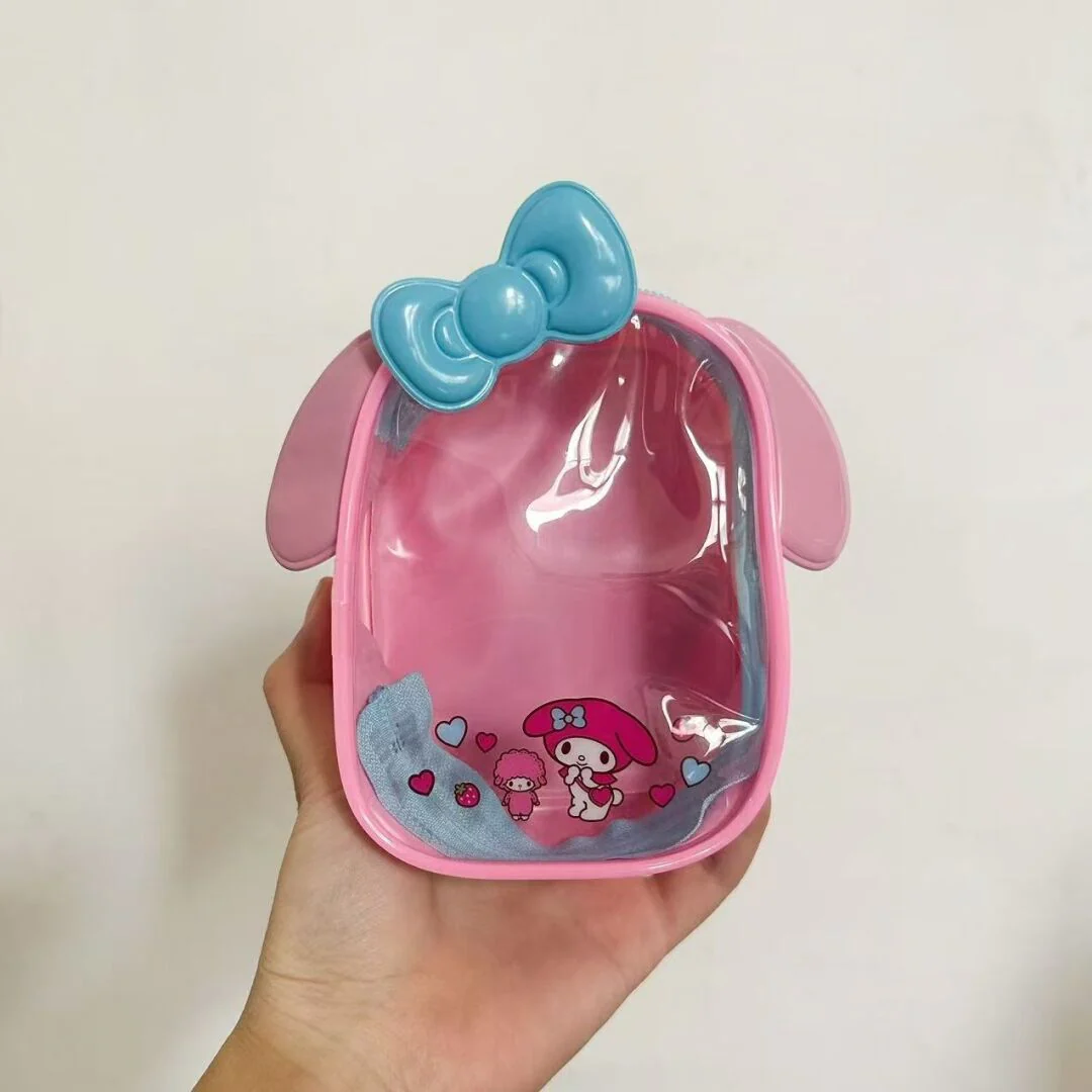 Sanrio Clear Figure Display Bag with Keychain Portable Small Doll Storage Hanging Blind Boxes Organizer Zipper Closure Dustproof Collectibles Case