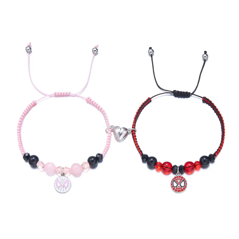 Hellokitty and Spiderman 2 Pcs Magnetic Couples Bracelets Matching Friendship Bracelets Adjustable Bracelets
