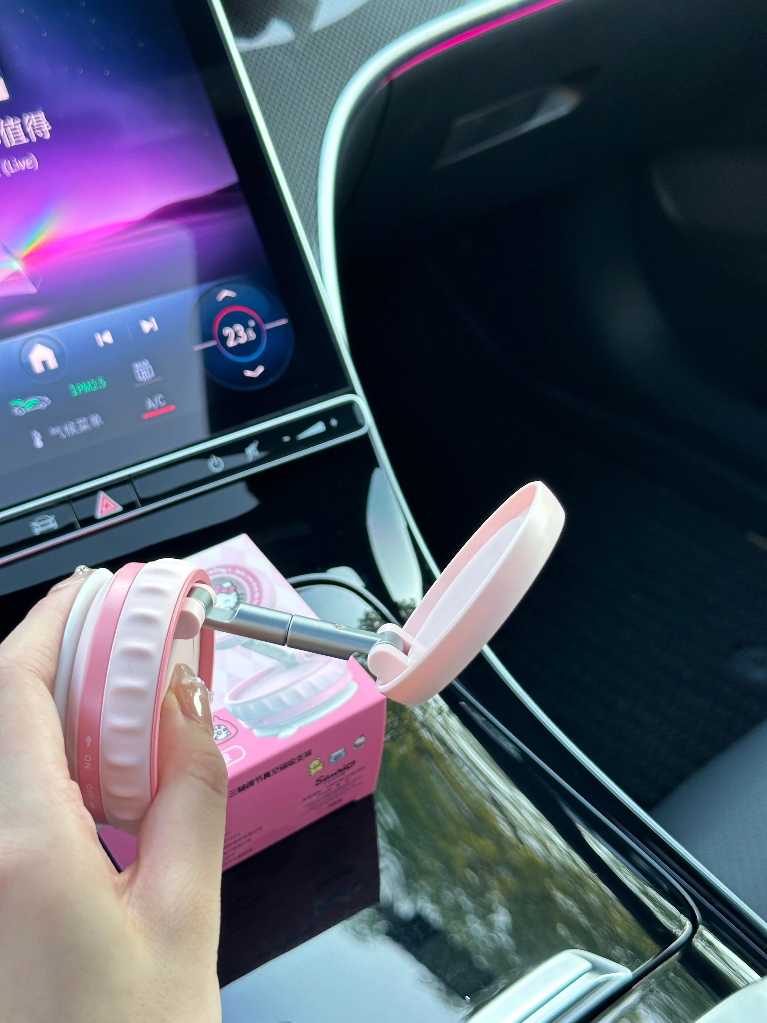 Pink Hellokitty Foldable Magnetic Vacuum Phone Holder, 360° Electric Suction Car Mount, Double-Sided Swivel Stand for Car, Mirror, Gym, Kitchen, Hands-Free Portable Phone Holder