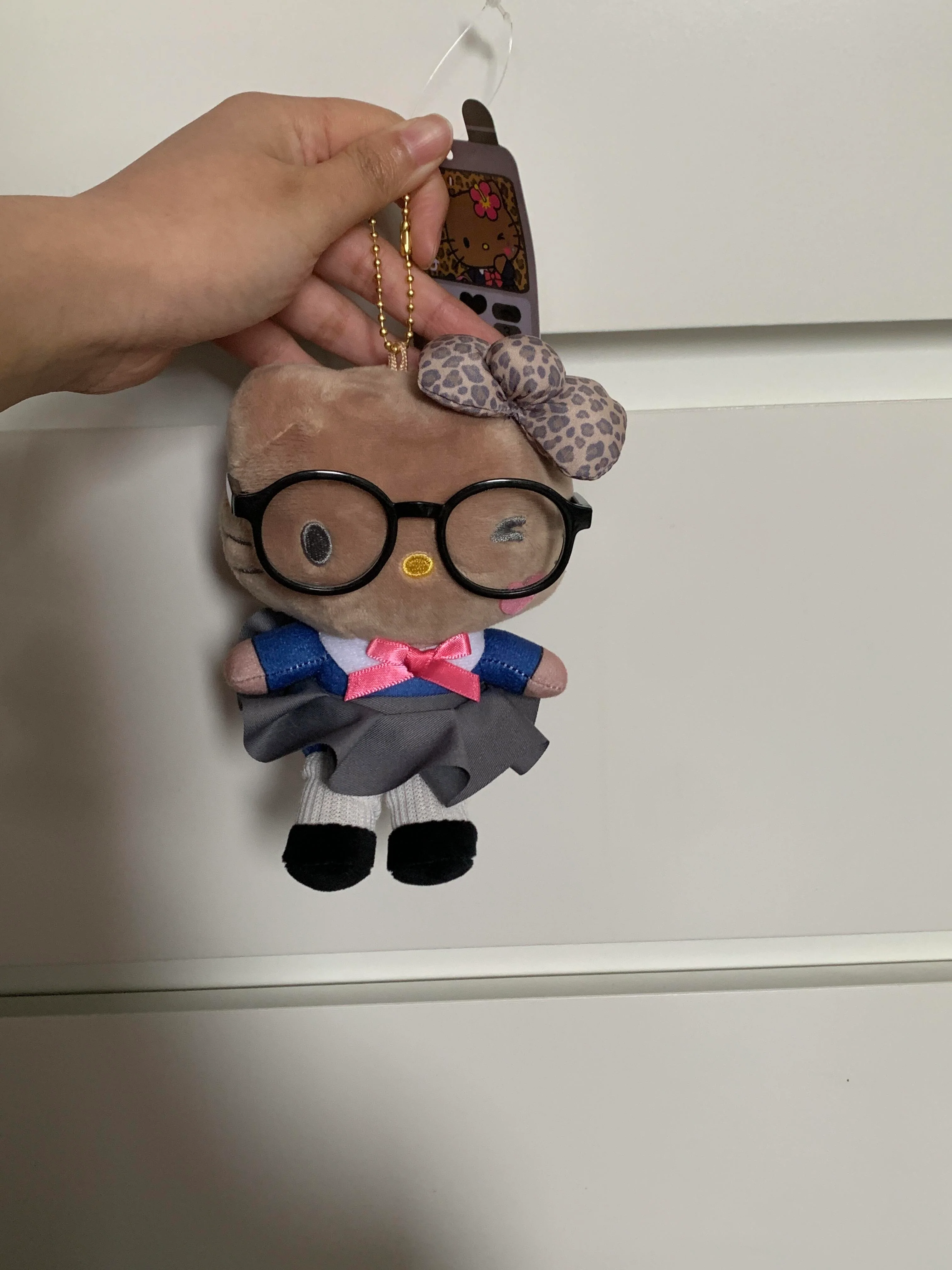 Hellokitty Pink Eyeglasses Plush Keychain Cute Accessories Pendant Toy Girls Gift