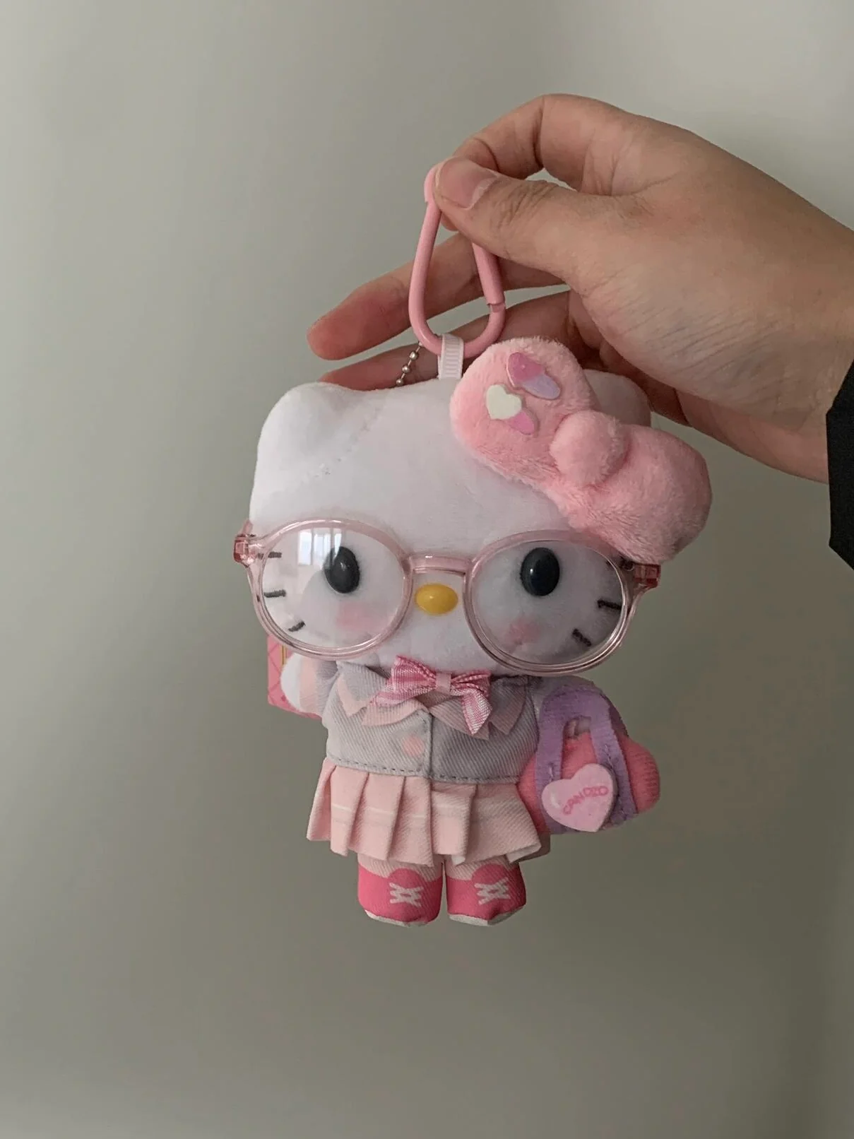 Hellokitty Pink Eyeglasses Plush Keychain Cute Accessories Pendant Toy Girls Gift