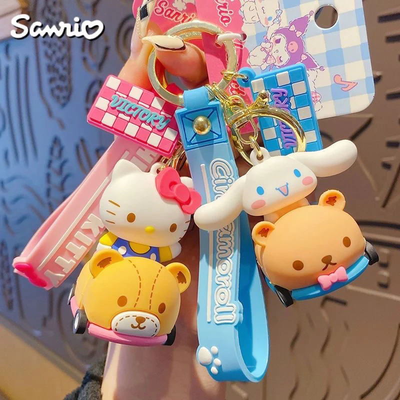 Sanrio on Race Car with Rolling Wheel Keychain
