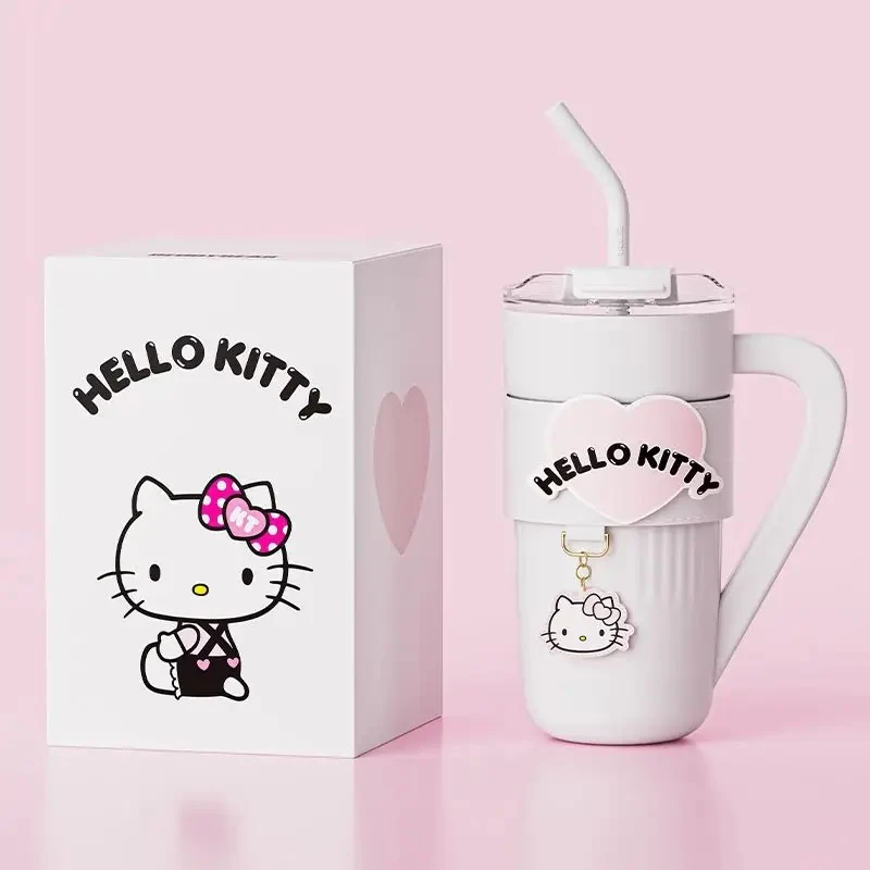 Sanrio 40 oz Tumbler with Handle & Carrier Bag, Stainless Steel Insulated Cup with Lid & Straw Gym Water Bottle Cupholder Friendly Women Travel Mug with Sleeve Holder