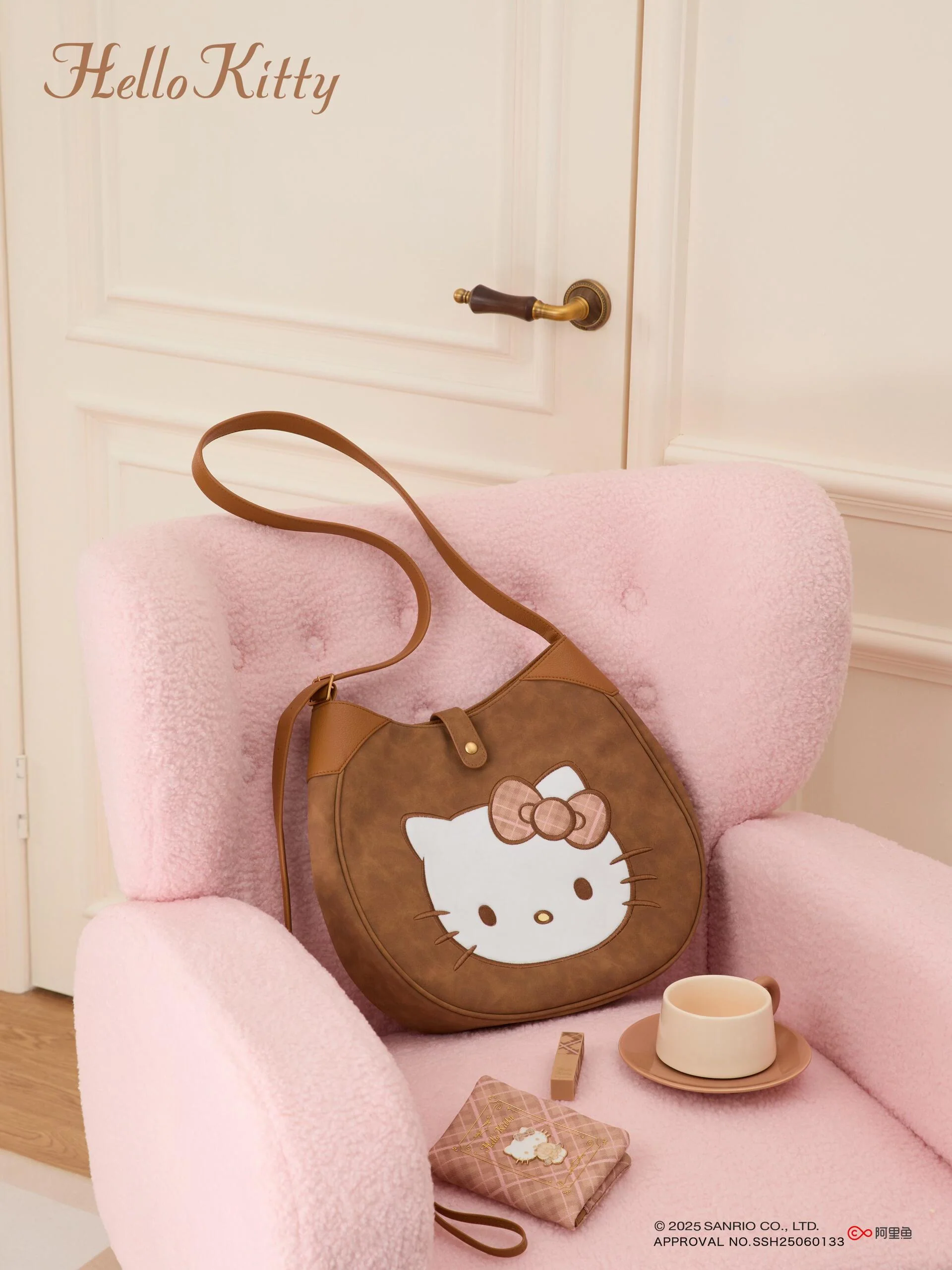Hellokitty Embroidered Plaid Tote Bag Handbag