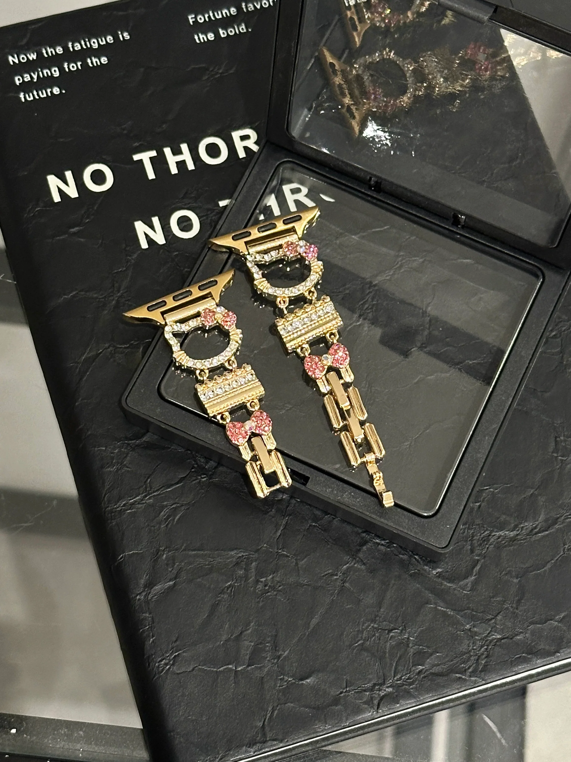 Hellokitty Apple Watch Band Bling Diamond Jewelry Metal Strap Bands with Screen Protector Case, Round Shiny Bracelet Wristband for iWatch Series