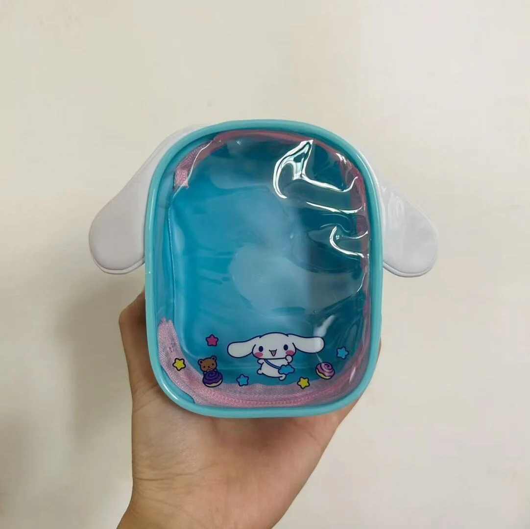 Sanrio Clear Figure Display Bag with Keychain Portable Small Doll Storage Hanging Blind Boxes Organizer Zipper Closure Dustproof Collectibles Case