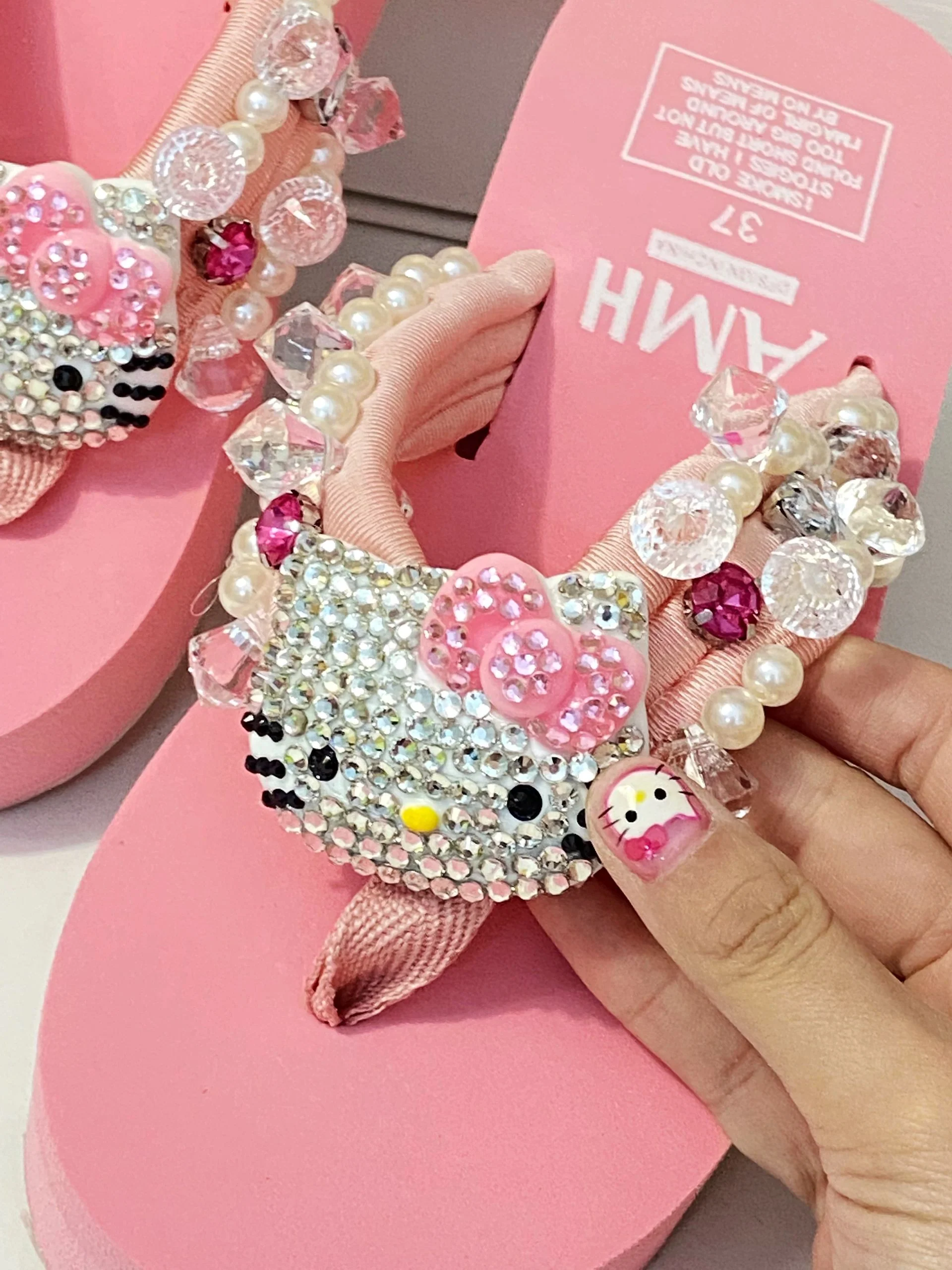 Hello Kitty Rhinestone High Platform Flip Flops Sandals Slippers