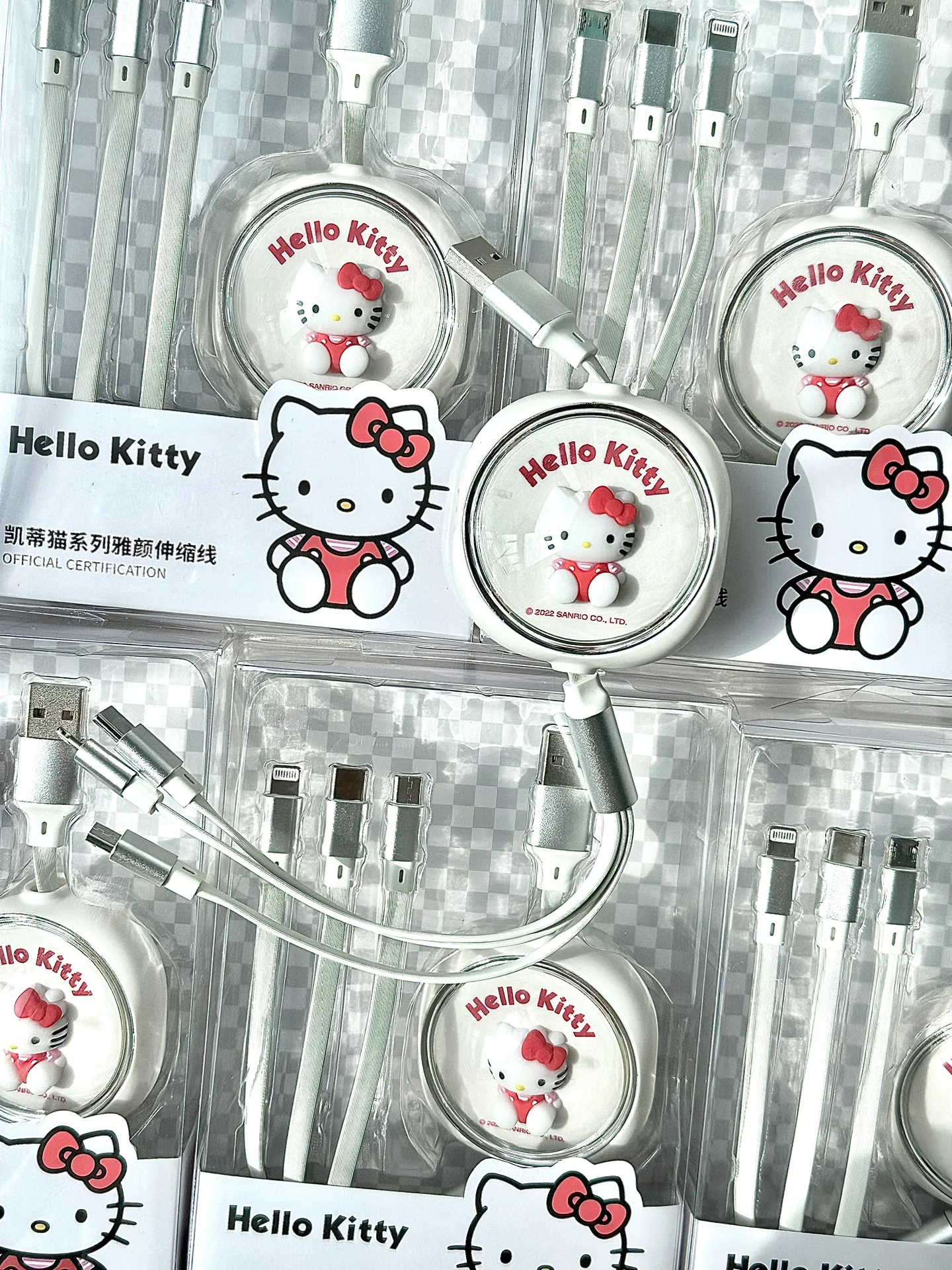 Sanrio Mult Charging Cable 3 in 1 Retractable Multi USB Cable Fast Charger Cord Adapter with IP/Type C/Micro USB Port for Cell Phones/IP/Samsung Galaxy/Ps/Tablets and More