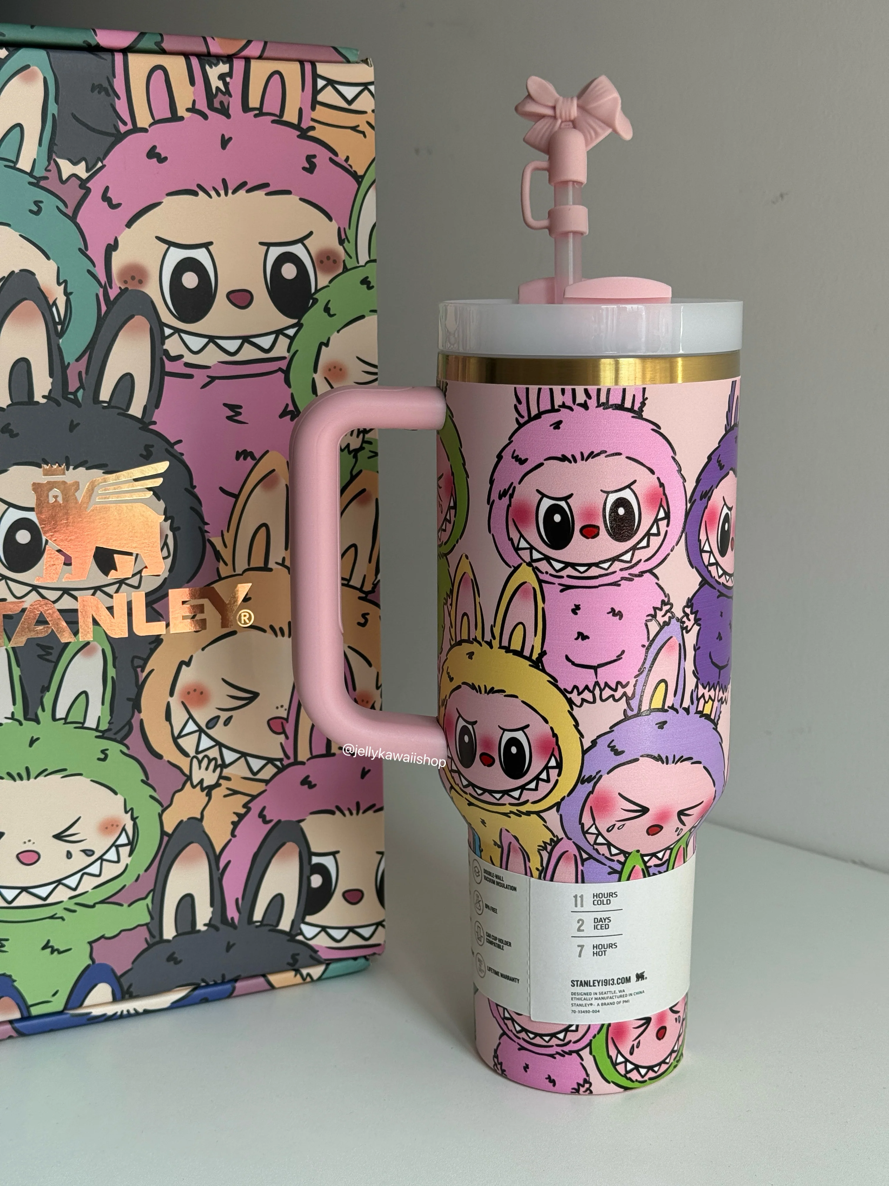 LABUBU In-Car Insulated Cup 1200 ml Tumbler with Handle Stainless Steel Insulated Cup with Lid (Gift box）