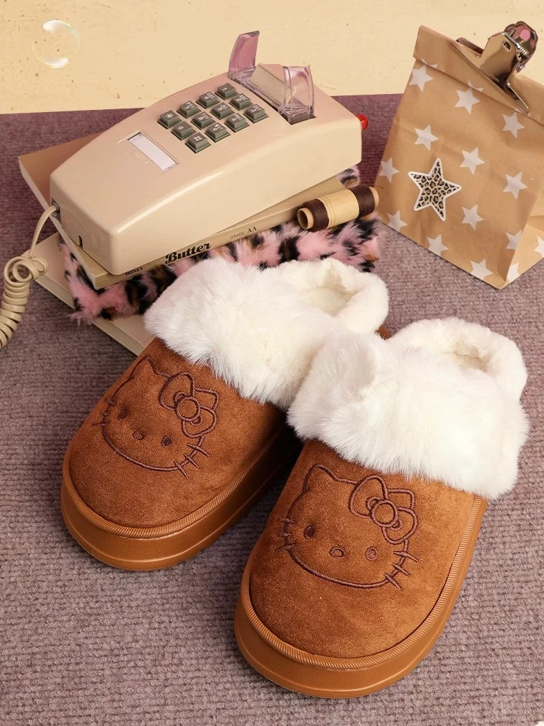 Hellokitty Fuzzy Memory Foam Slippers Fluffy Fall Winter House Shoes Indoor and Outdoor