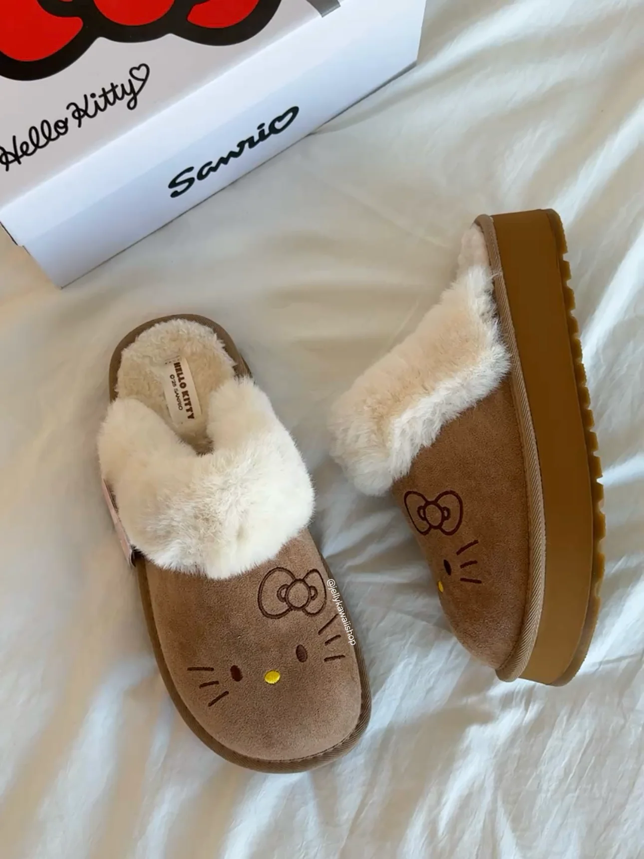 Hellokitty Fuzzy Brown Clogs Slippers Fluffy Fall Winter Shoes