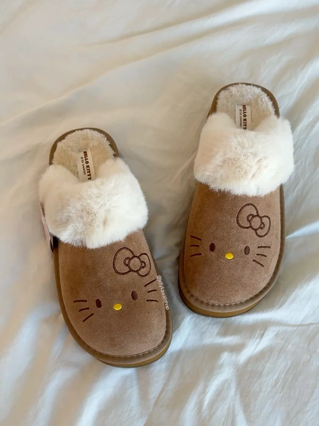 Hellokitty Fuzzy Brown Clogs Slippers Fluffy Fall Winter Shoes