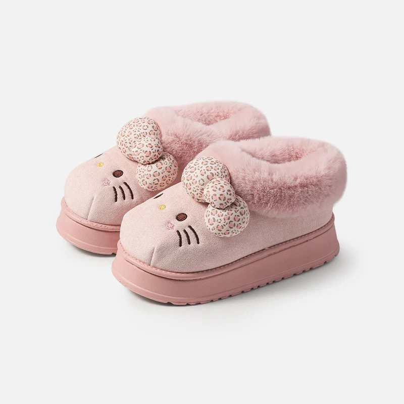Hellokitty Fuzzy Brown Slippers Fluffy Fall Winter House Shoes Indoor and Outdoor