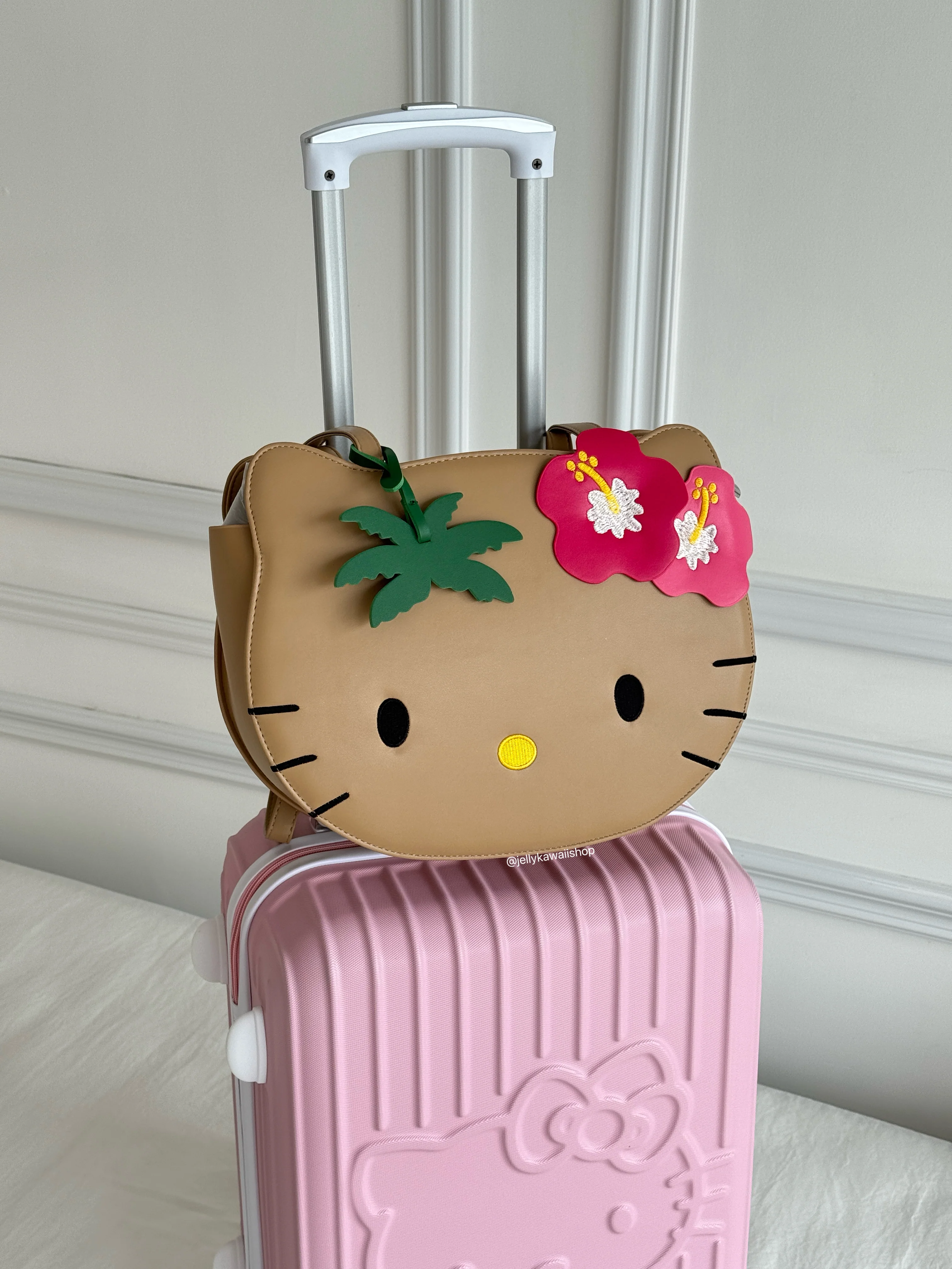 Tan Hawaii Hellokitty PU leather High Capacity Retro Classic Cartoon Tote Bag  Adjustable Strap Backpack