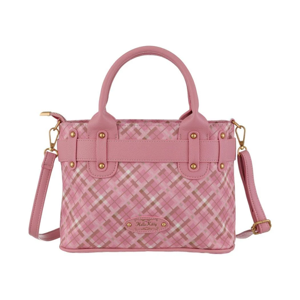 Hellokitty Embroidered Plaid Tote Bag Handbag