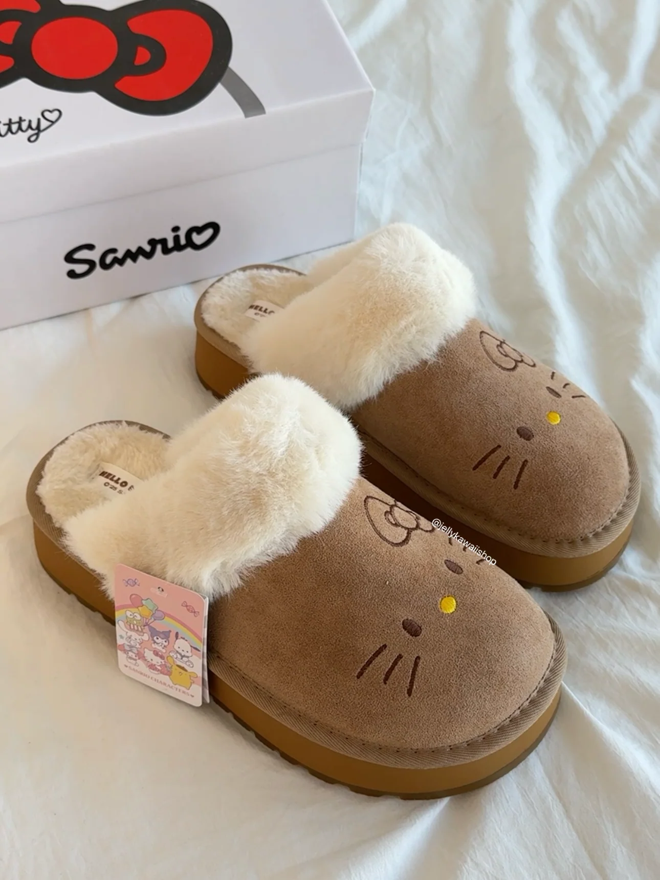 Hellokitty Fuzzy Brown Clogs Slippers Fluffy Fall Winter Shoes