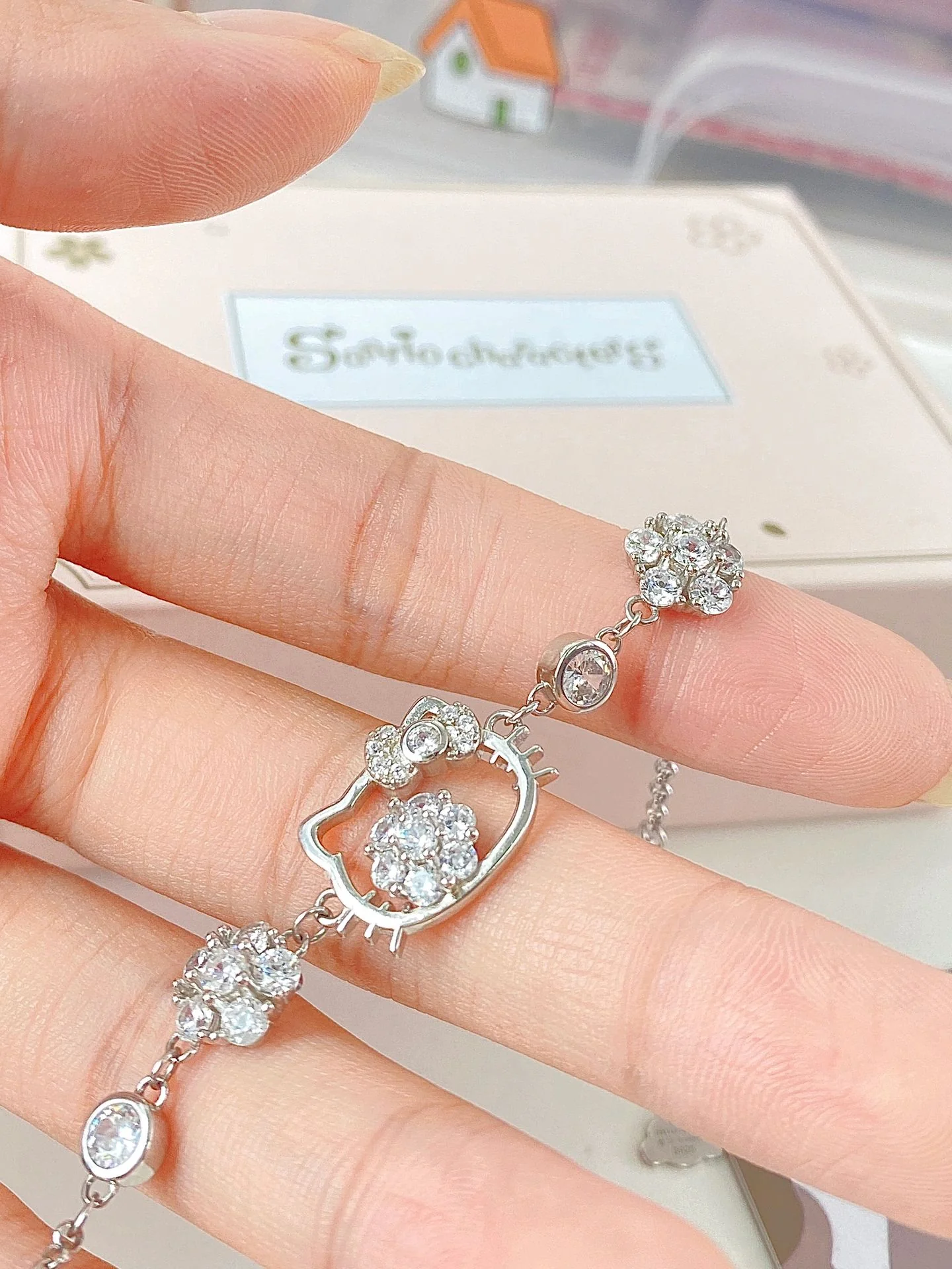 KT Sterling Silver Cute Bracelet with Crystal | Birthday Christmas Jewelry Gifts for Women Girls