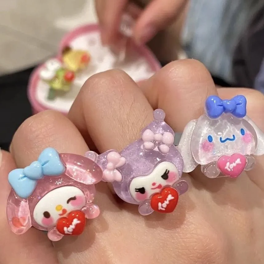 Sanrio Resin Rings Acrylic Cute Rings Set｜7 Count (Pack of 1)