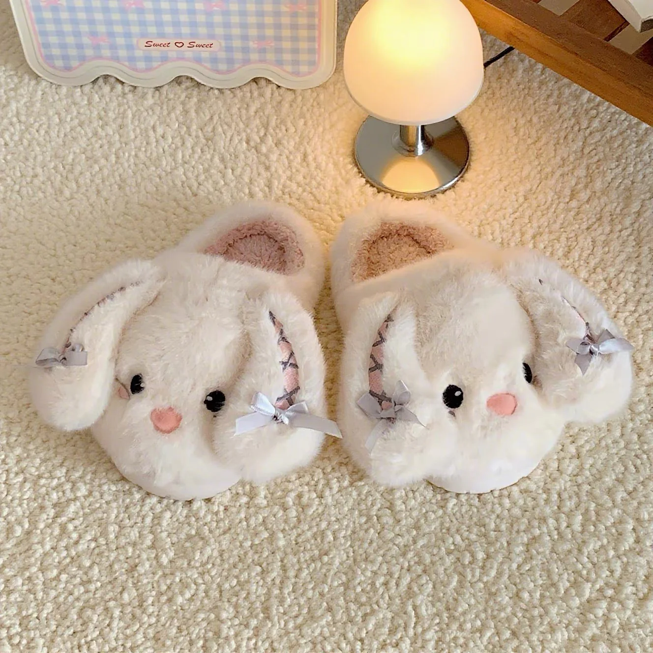 Bunny Fluffy Fuzzy Scuff Slippers Soft Comfy Memory Foam Non-slip Indoor House Shoes