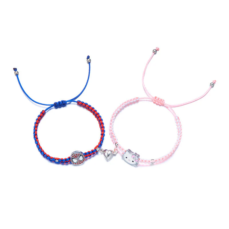Hellokitty and Spiderman 2 Pcs Magnetic Couples Bracelets Matching Friendship Bracelets Adjustable Bracelets