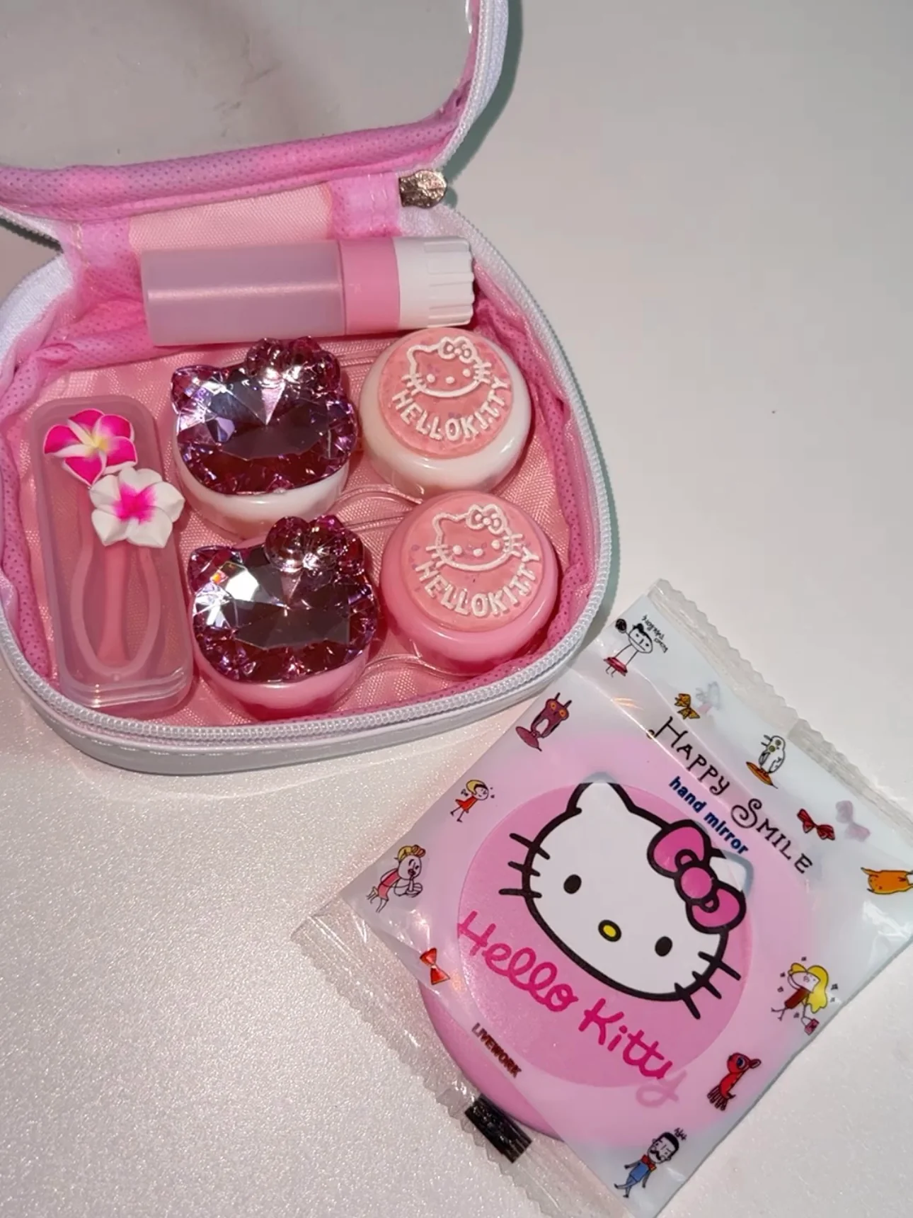 Hellokitty Pink Contact Lens Case Travel Solution Organizer Cases With Stick Tool Set Portable Cute Eye Contact Lens Case