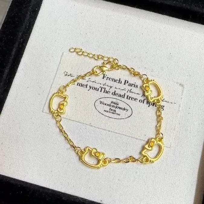 Hellokitty Alluvial gold Bracelets Birthday Christmas Jewelry Gift for Women Girls