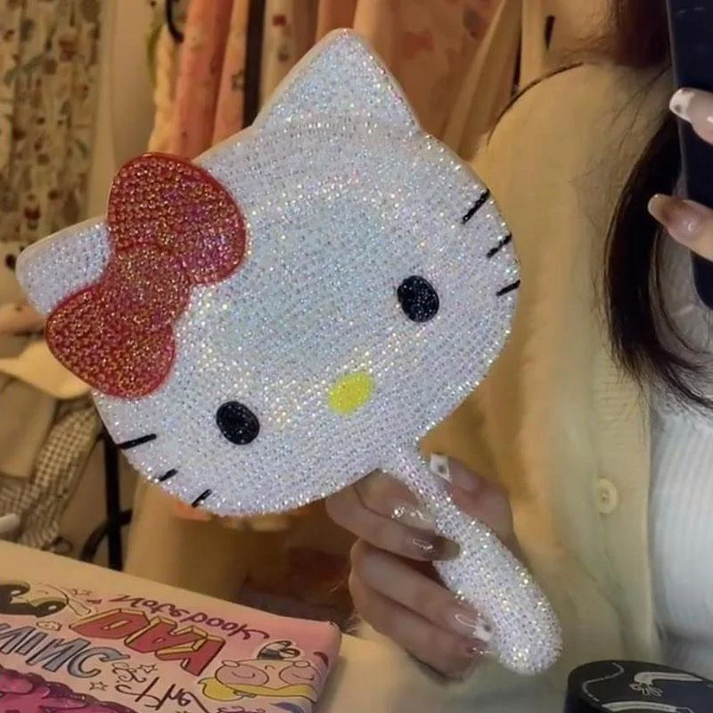 KT Bling Bling Handheld Makeup Sparkly Compact Mirror Handmade Crystals