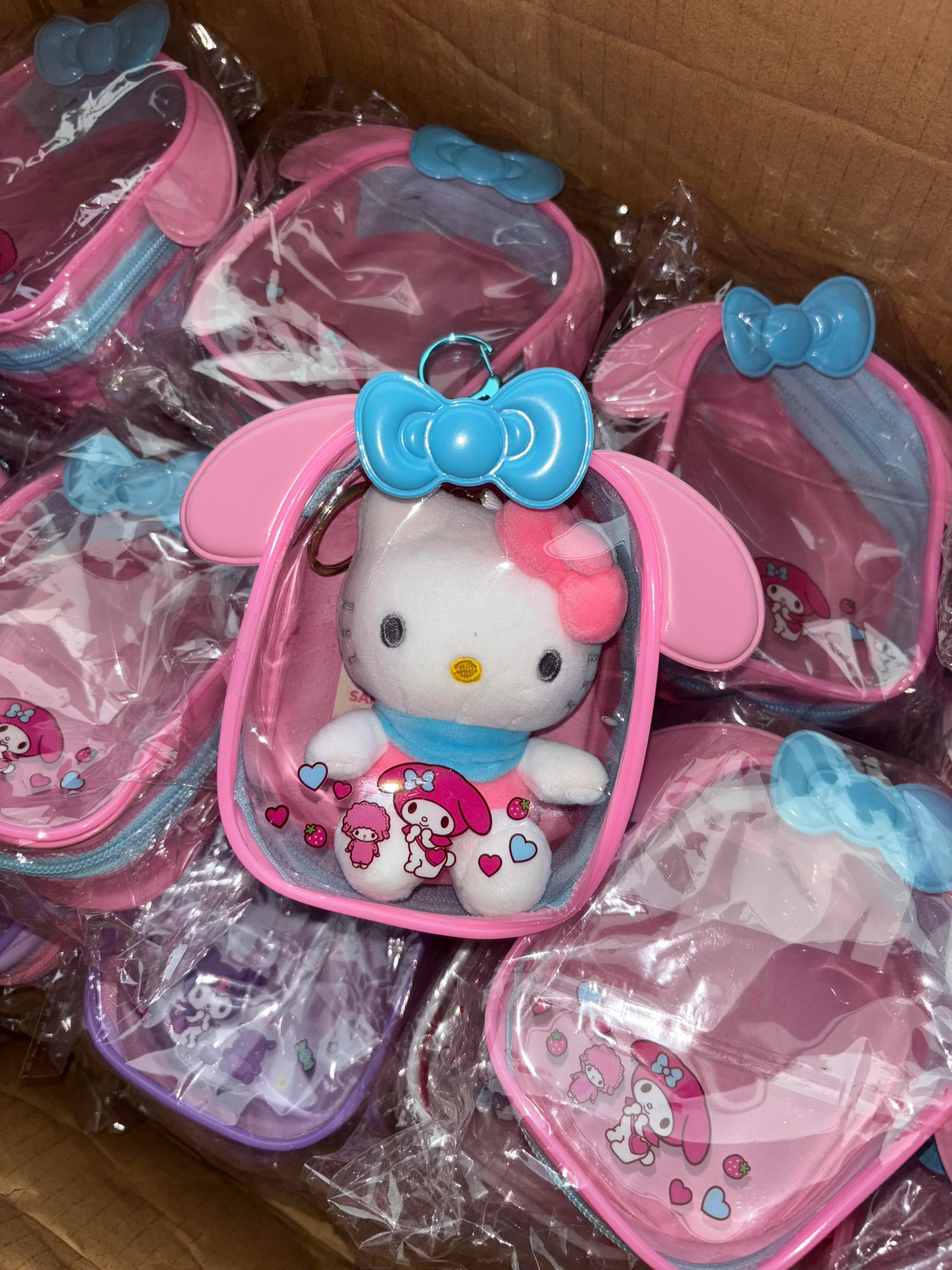 Sanrio Clear Figure Display Bag with Keychain Portable Small Doll Storage Hanging Blind Boxes Organizer Zipper Closure Dustproof Collectibles Case
