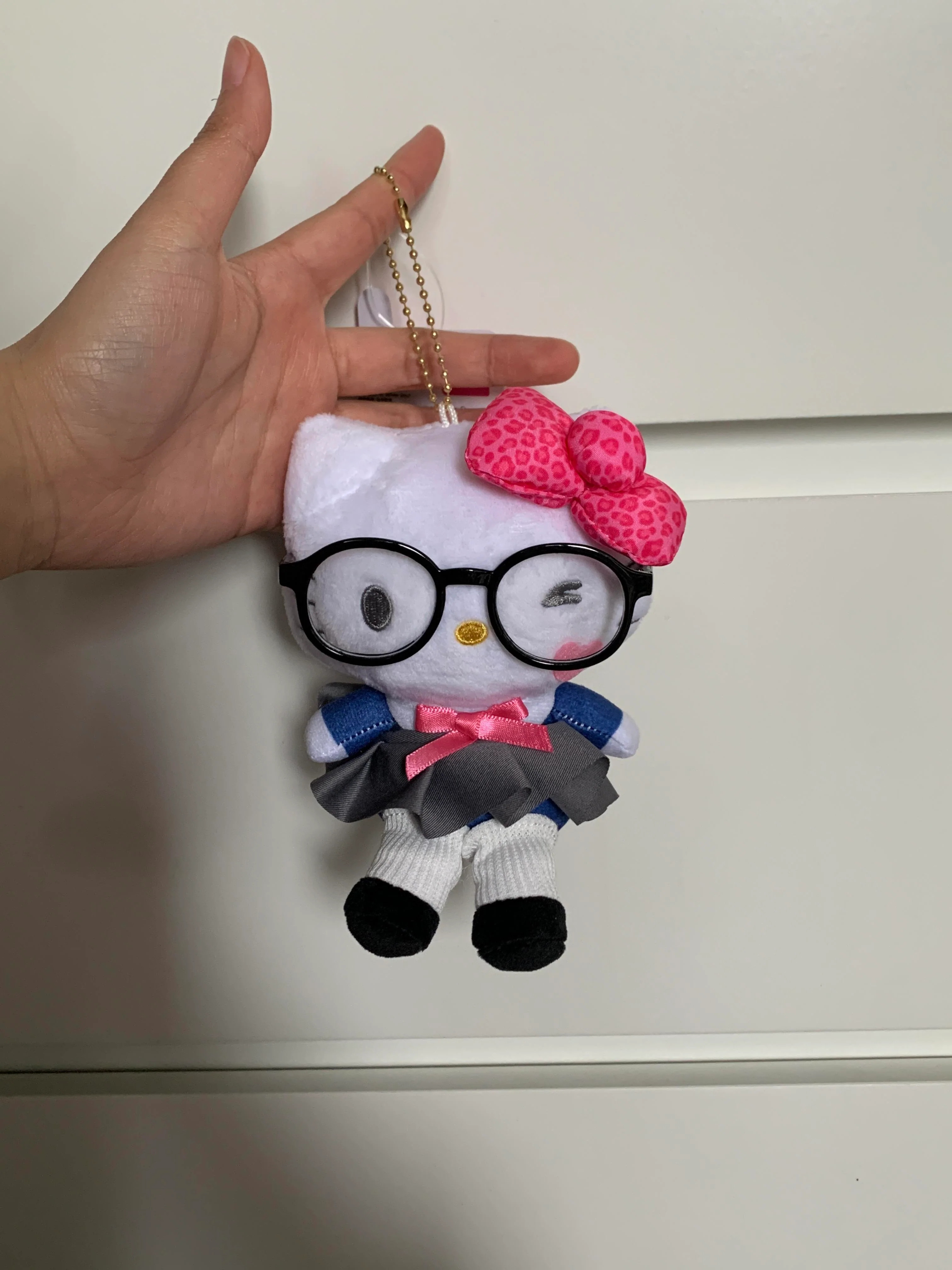 Hellokitty Pink Eyeglasses Plush Keychain Cute Accessories Pendant Toy Girls Gift