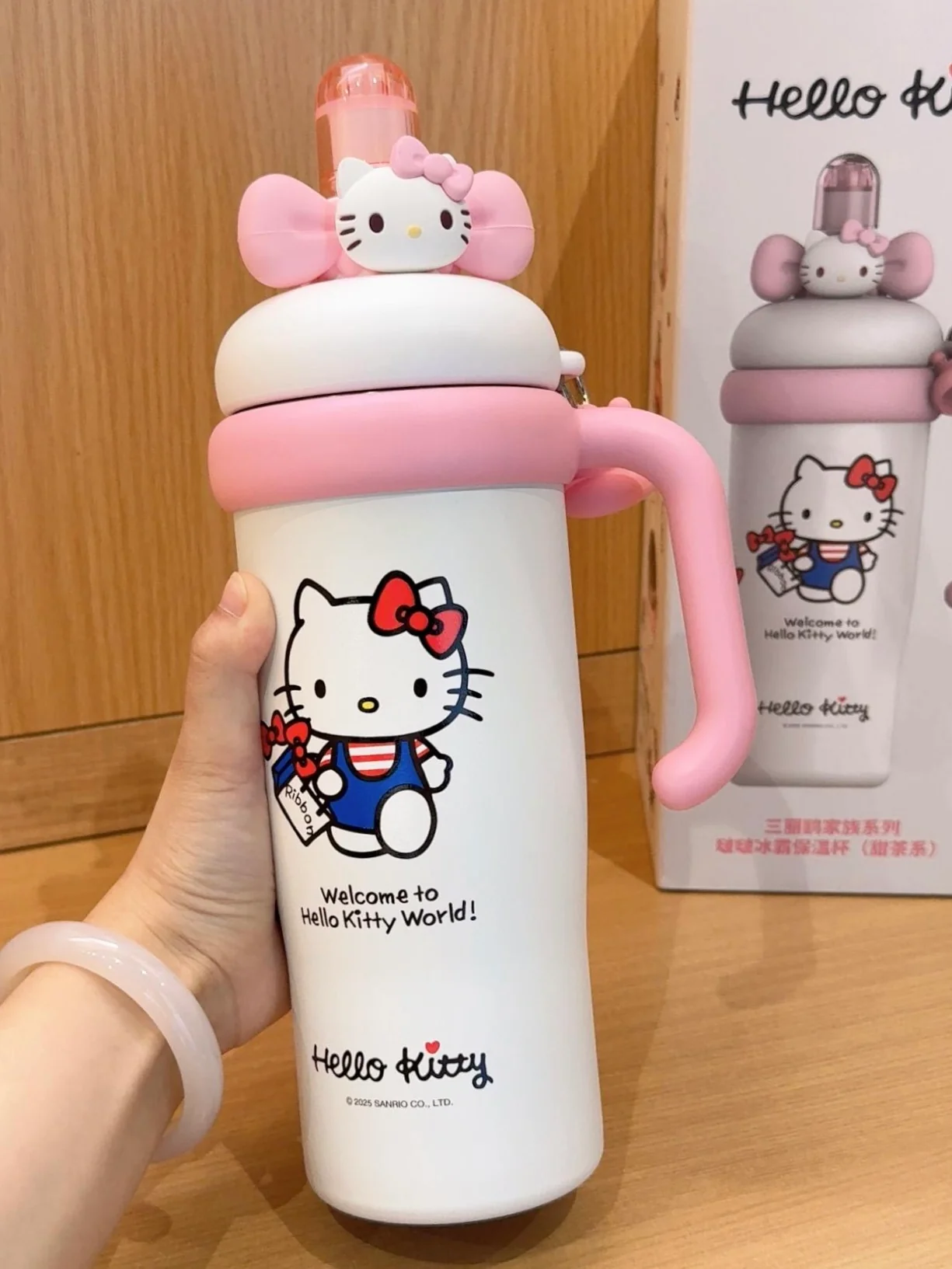 Sanrio Tumbler with Handle Stainless Steel Insulated Cup with Lid & Straw Water Bottle Cupholder Friendly Women Travel Mug