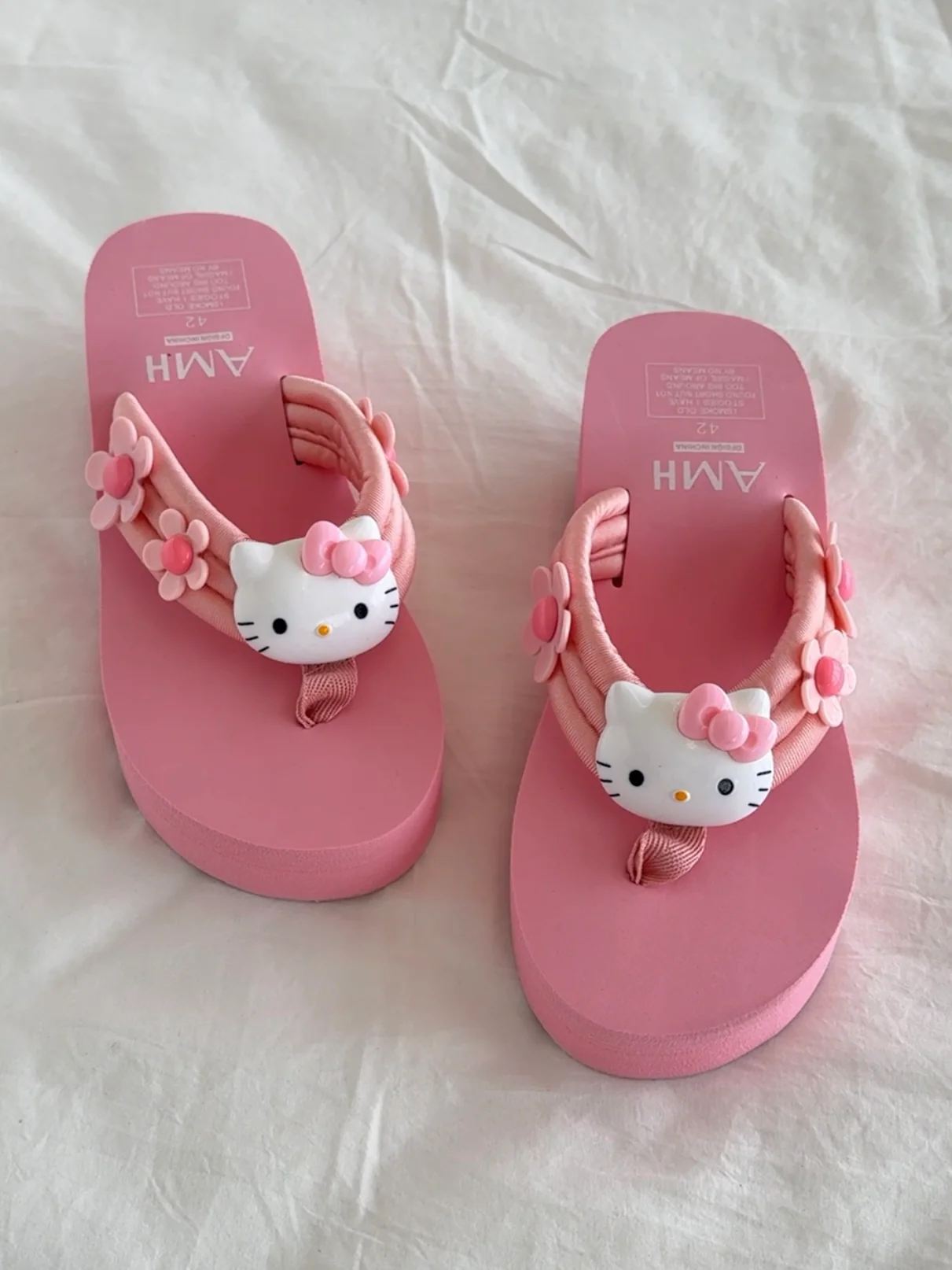 Hellokitty Pink Floral Sandals Cute Slippers Non-Slip Flip Flops Chunky Slippers