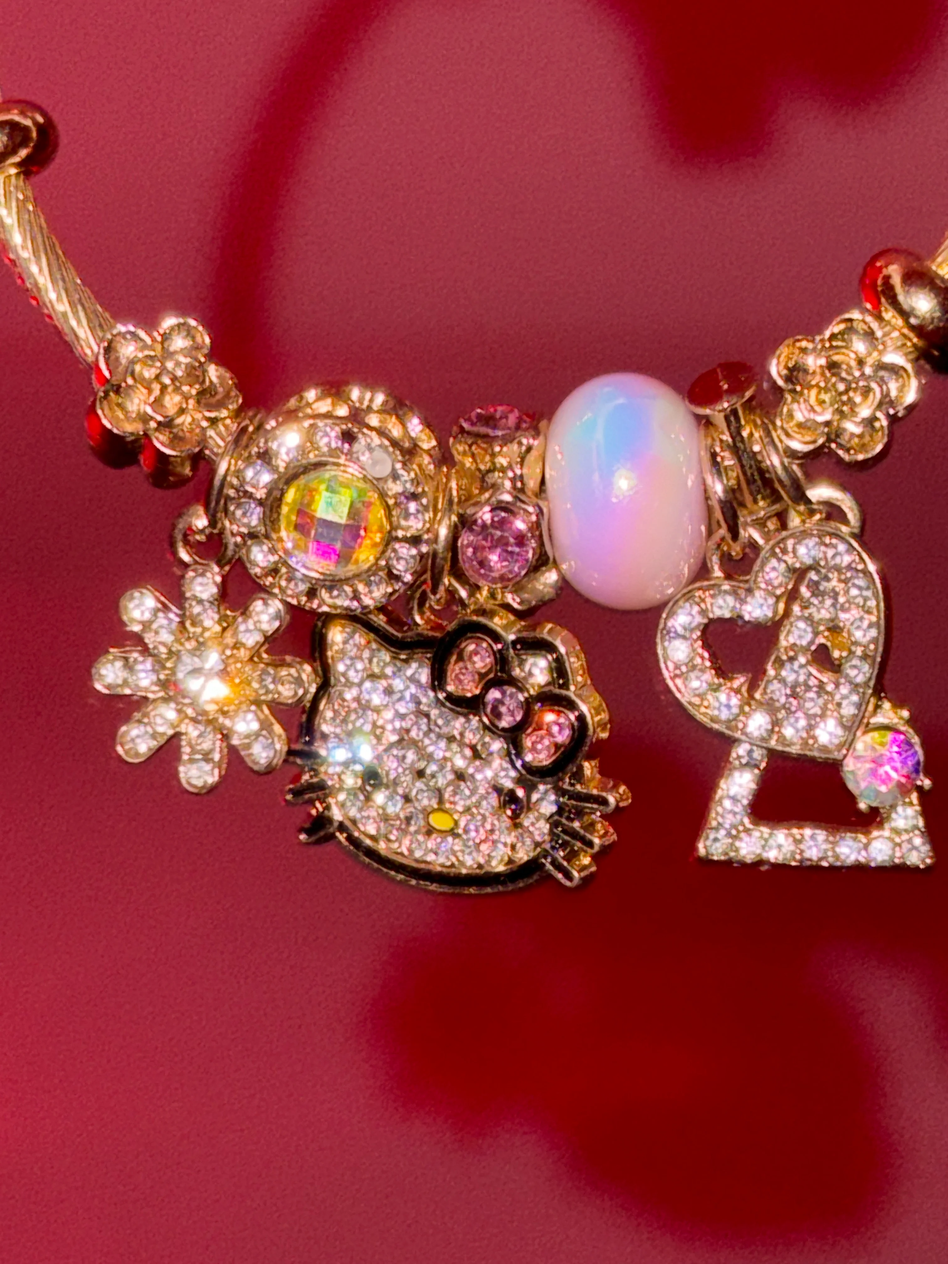 Hellokitty Pandora Charm Bracelets Stainless Steel Bangle Bracelet Birthday Christmas Jewelry Gift for Women Girls