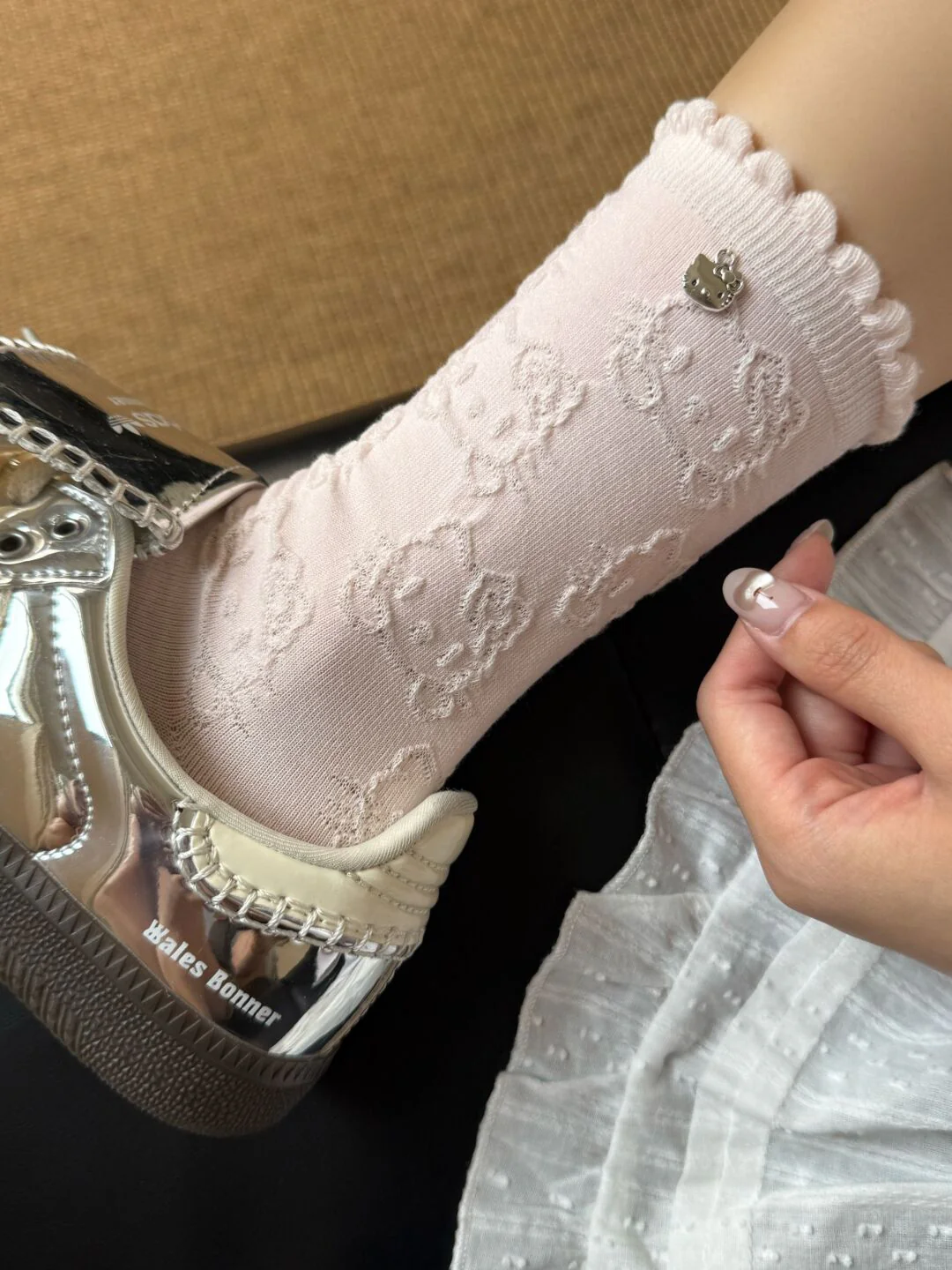 Hellokitty Pendant Accessories Socks Mid-calf Socks Embossed Lace Pile Socks Sweat-absorbent Cotton Socks