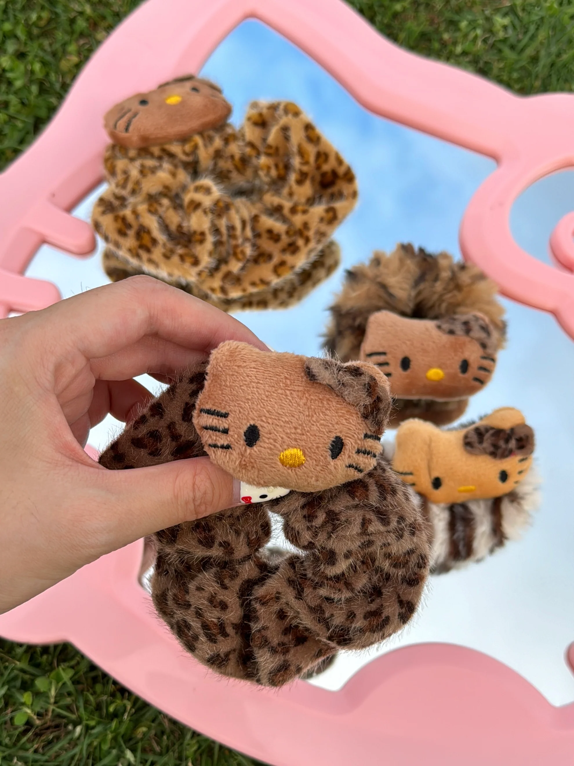 4PCS Hellokitty Leopard Print Cute Plush Hair Tie Hair Rope Hair Accessories