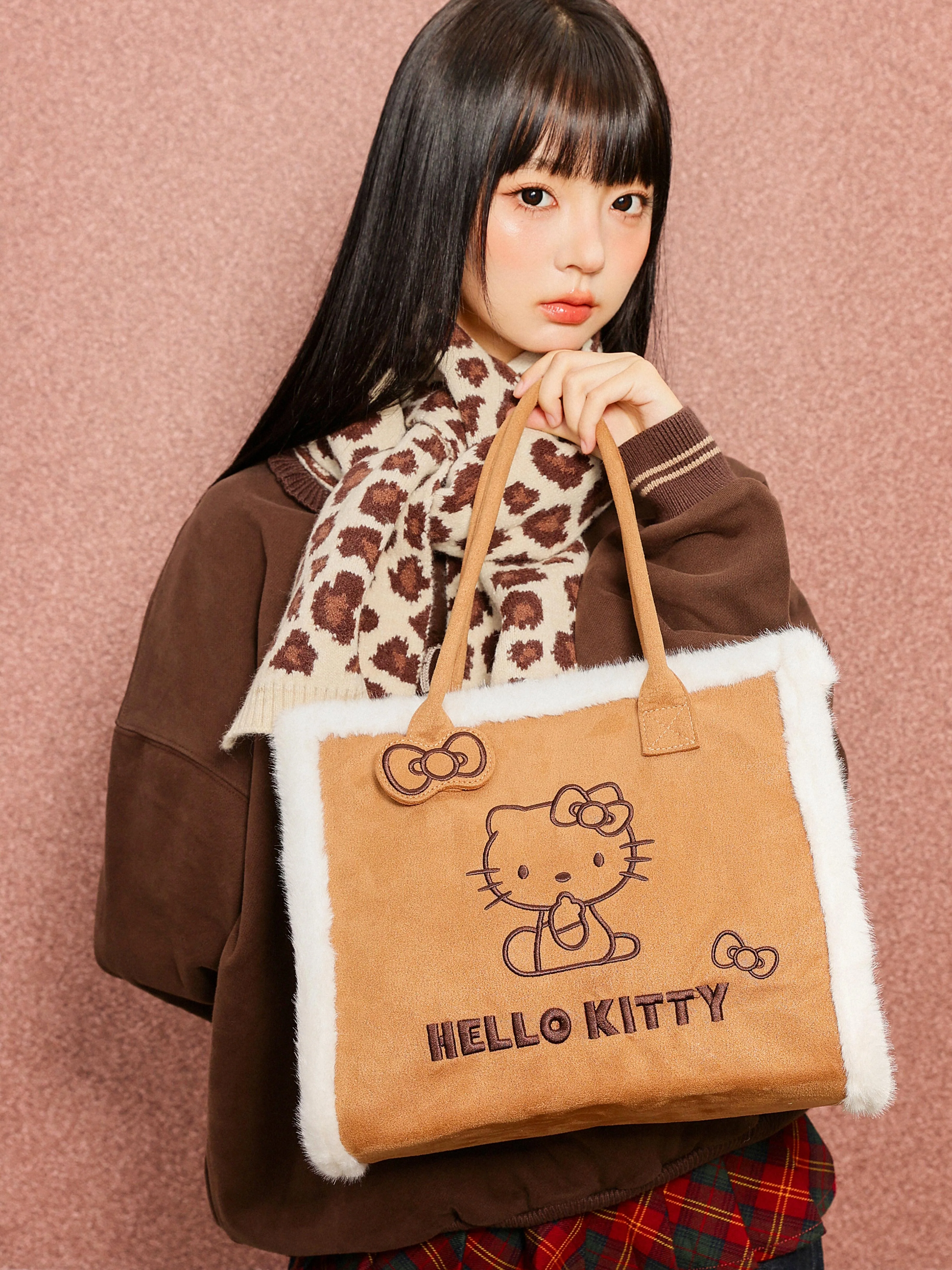 Hellokitty Brown Fluffy Tote Bag Large Fur Purses Winter Fuzzy Totes Furry Shoulder Handbag Plush Bags