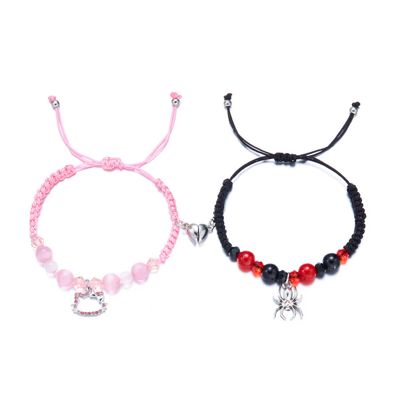 Hellokitty and Spiderman 2 Pcs Magnetic Couples Bracelets Matching Friendship Bracelets Adjustable Bracelets