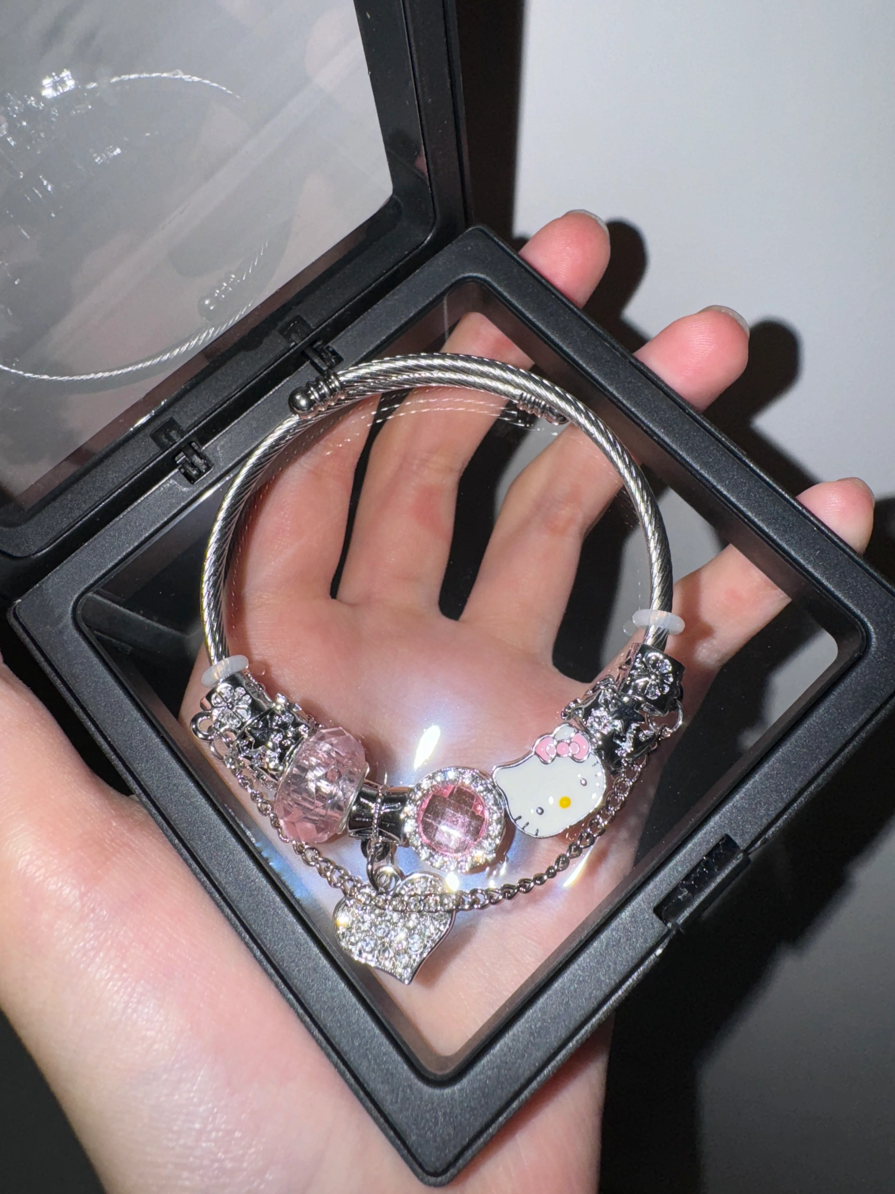 KT Pandora Charm Bracelets Stainless Steel Bangle Bracelet Birthday Christmas Jewelry Gift for Women Girls