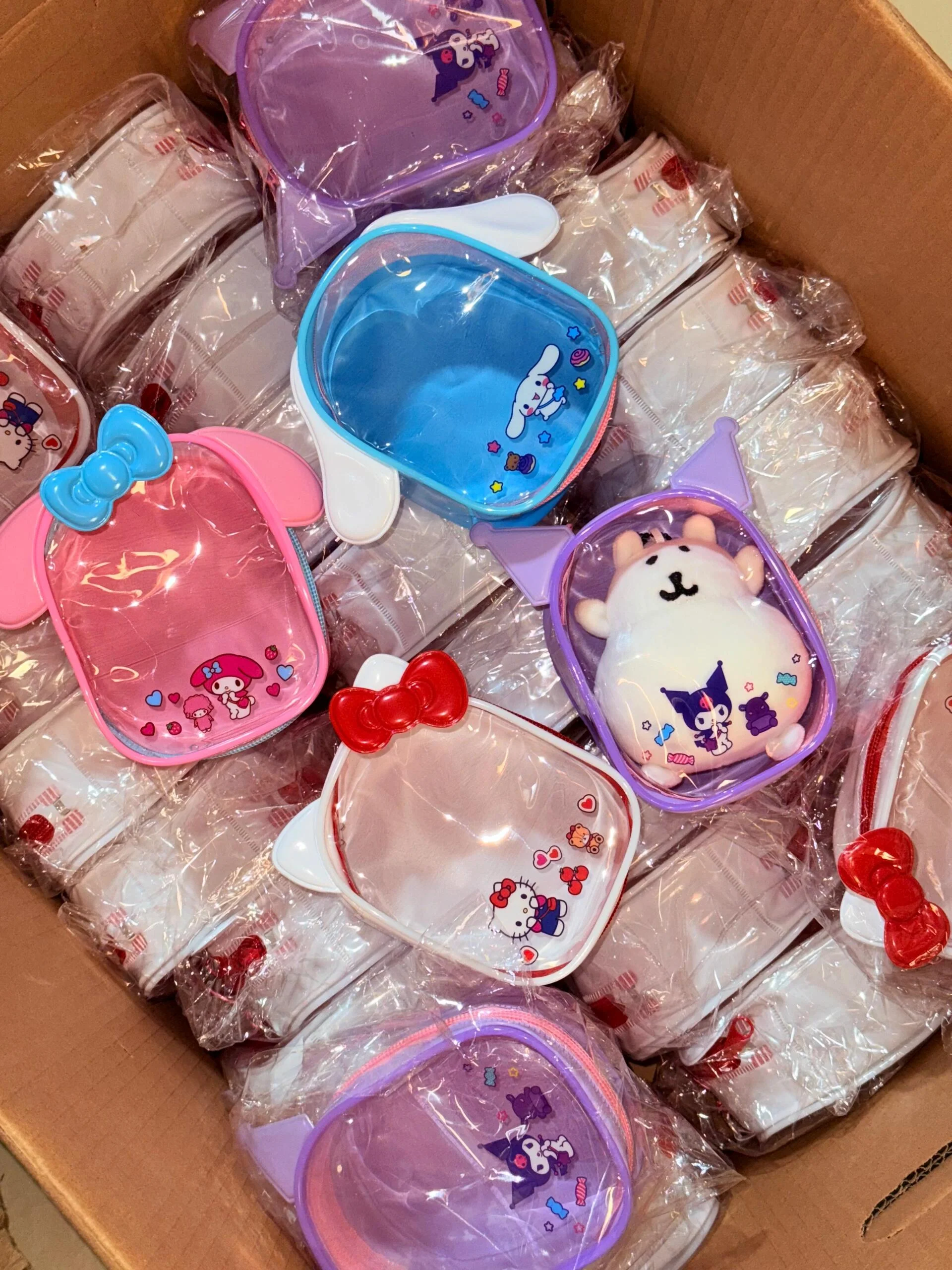 Sanrio Clear Figure Display Bag with Keychain Portable Small Doll Storage Hanging Blind Boxes Organizer Zipper Closure Dustproof Collectibles Case