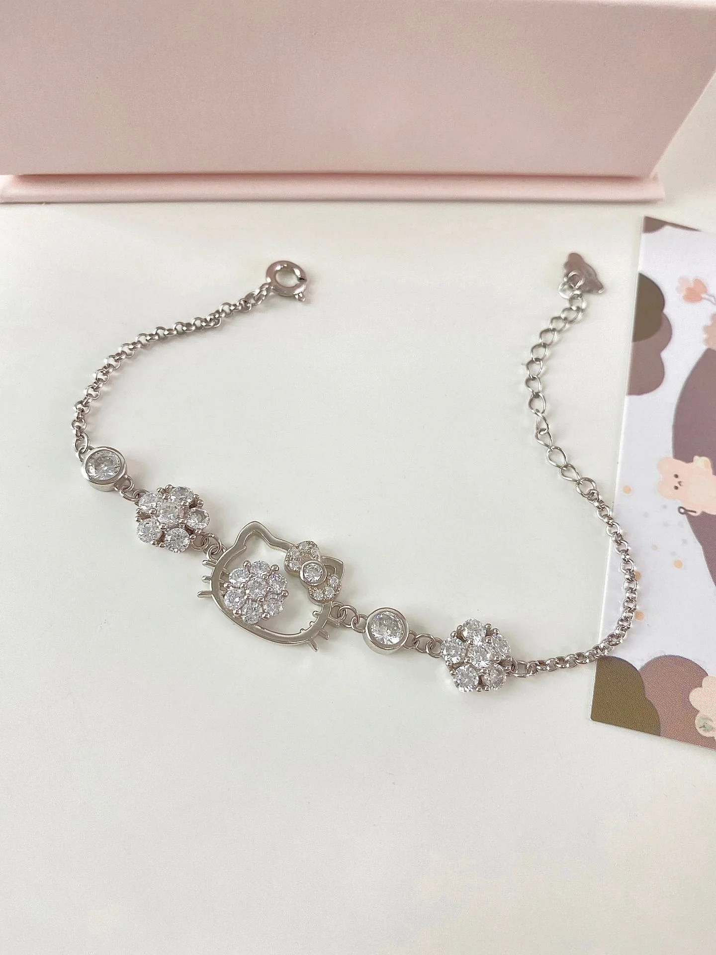 KT Sterling Silver Cute Bracelet with Crystal | Birthday Christmas Jewelry Gifts for Women Girls