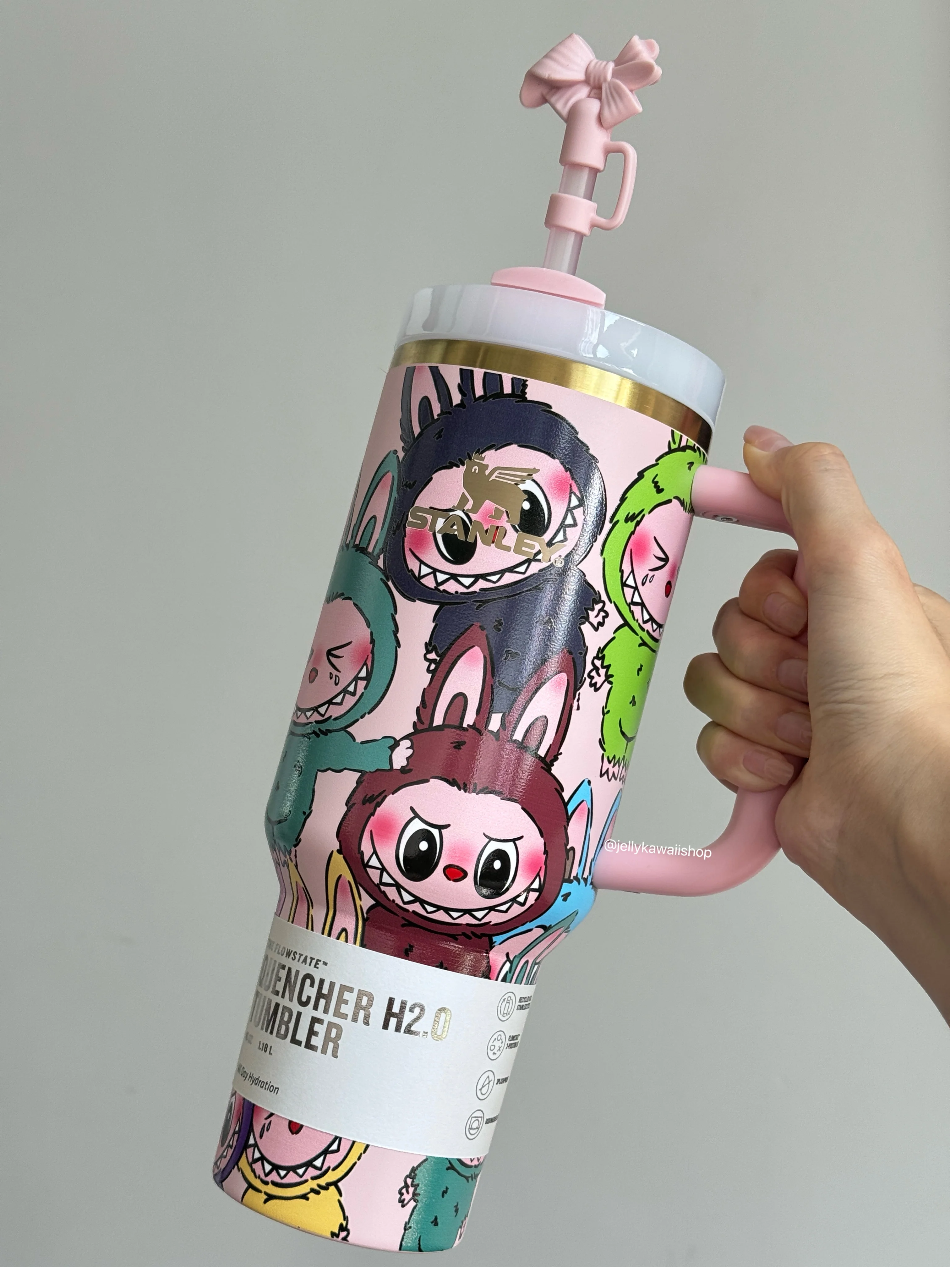 LABUBU In-Car Insulated Cup 1200 ml Tumbler with Handle Stainless Steel Insulated Cup with Lid (Gift box）